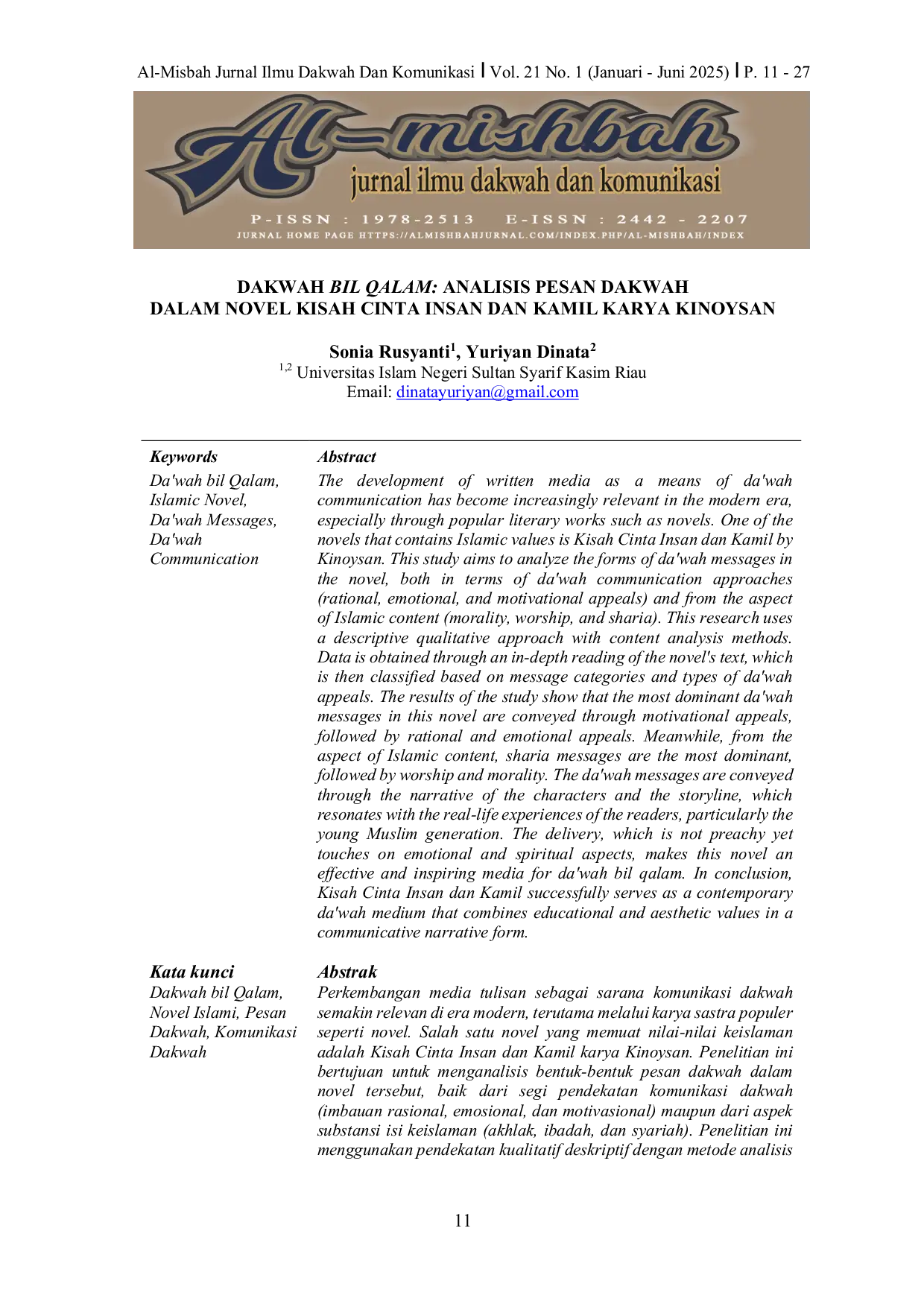 JURIS Dakwah Bil Qalam Analisis Pesan Dakwah Dalam Novel Kisah Cinta Insan Dan Kamil Karya Kinoysan