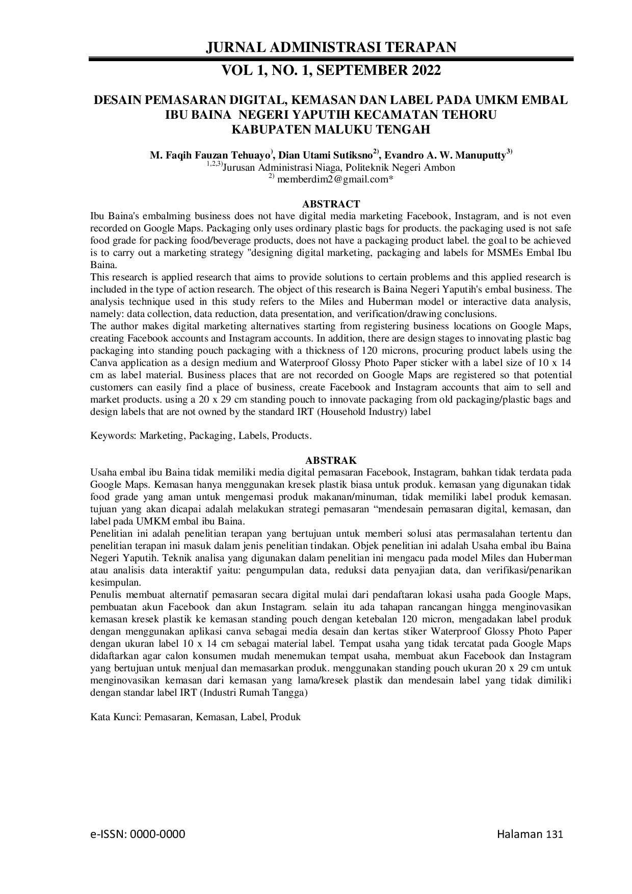 JURIS Desain Pemasaran Digital Kemasan Dan Label Pada Umkm Embal Ibu Baina Negeri Yaputih Kecamatan Tehoru Kabupaten Maluku Tengah