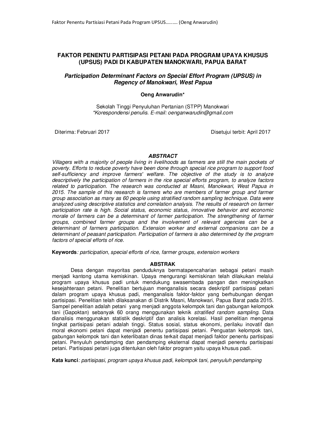 JURIS Faktor Penentu Partisipasi Petani Pada Program UPSUS