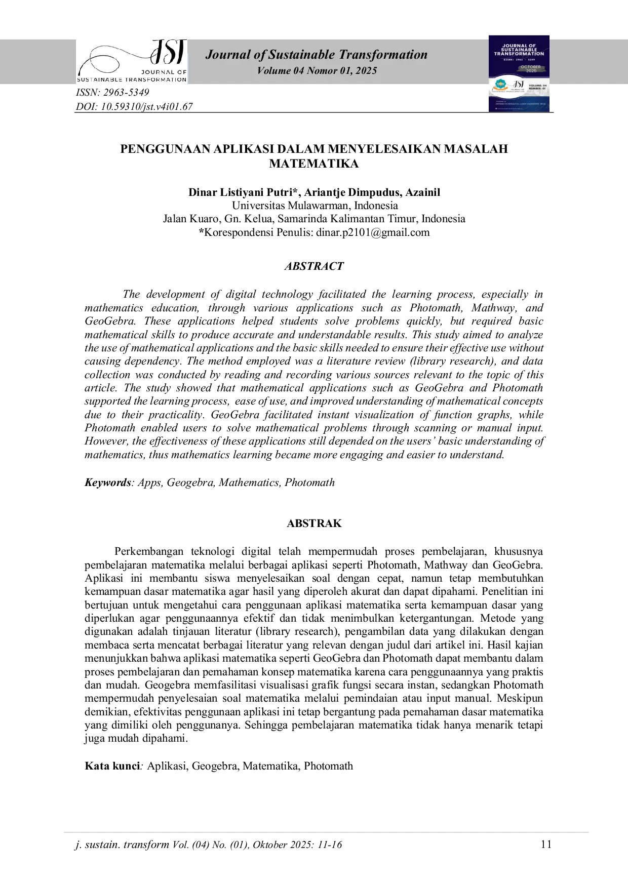 JURIS Penggunaan Aplikasi Dalam Menyelesaikan Masalah Matematika