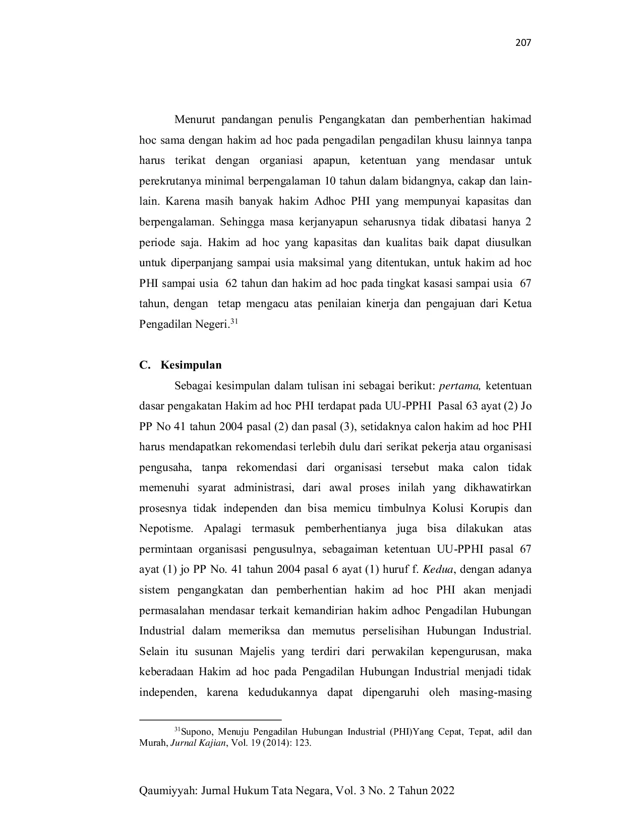 JURIS Kemurnian Hakim Adhok Pada Sistem Peradilan Hubungan Industrial Di Indonesia