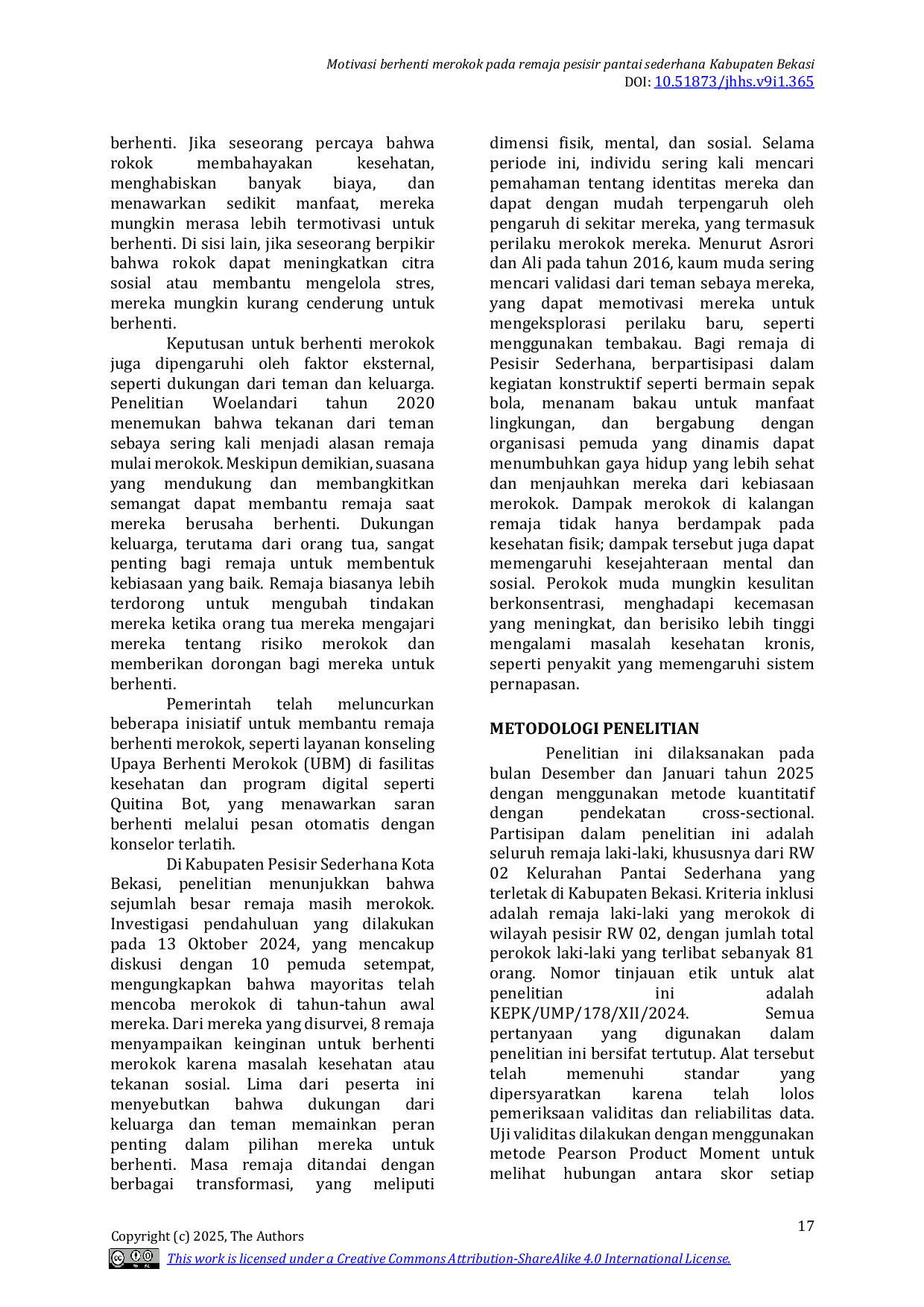 JURIS Motivasi Berhenti Merokok Pada Remaja Pesisir Pantai Sederhana Kabupaten Bekasi