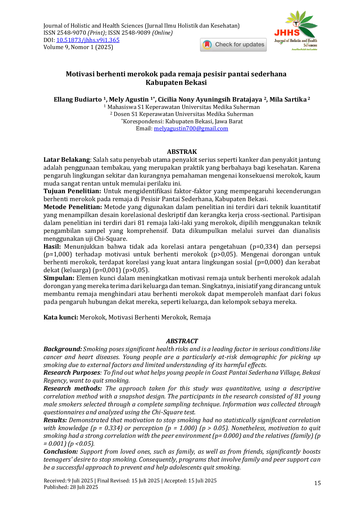 JURIS Motivasi Berhenti Merokok Pada Remaja Pesisir Pantai Sederhana Kabupaten Bekasi