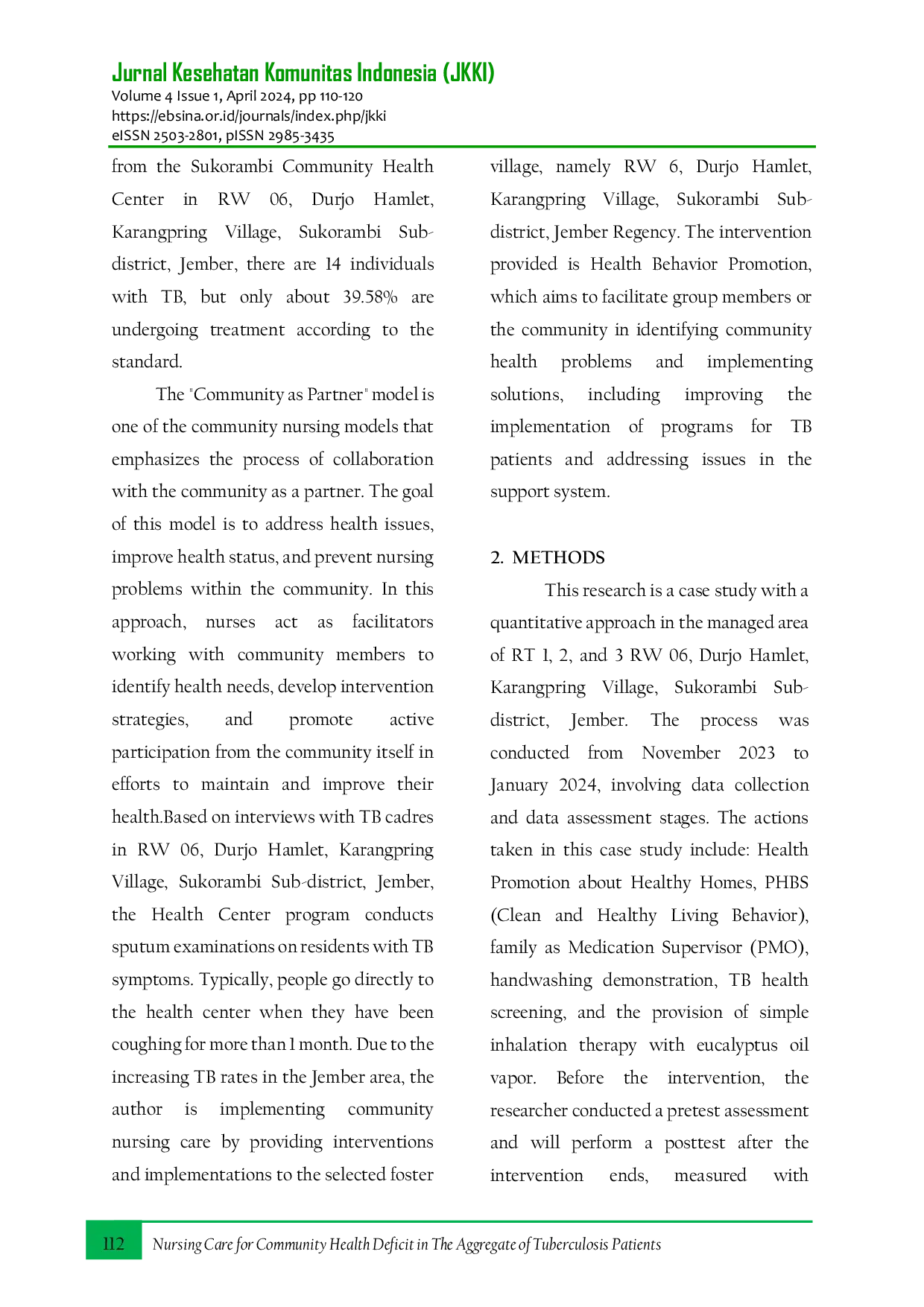 JURIS Nursing Care for Community Health Deficit in The Aggregate of Tuberculosis Patients with Health Behavior Promotion Interventions