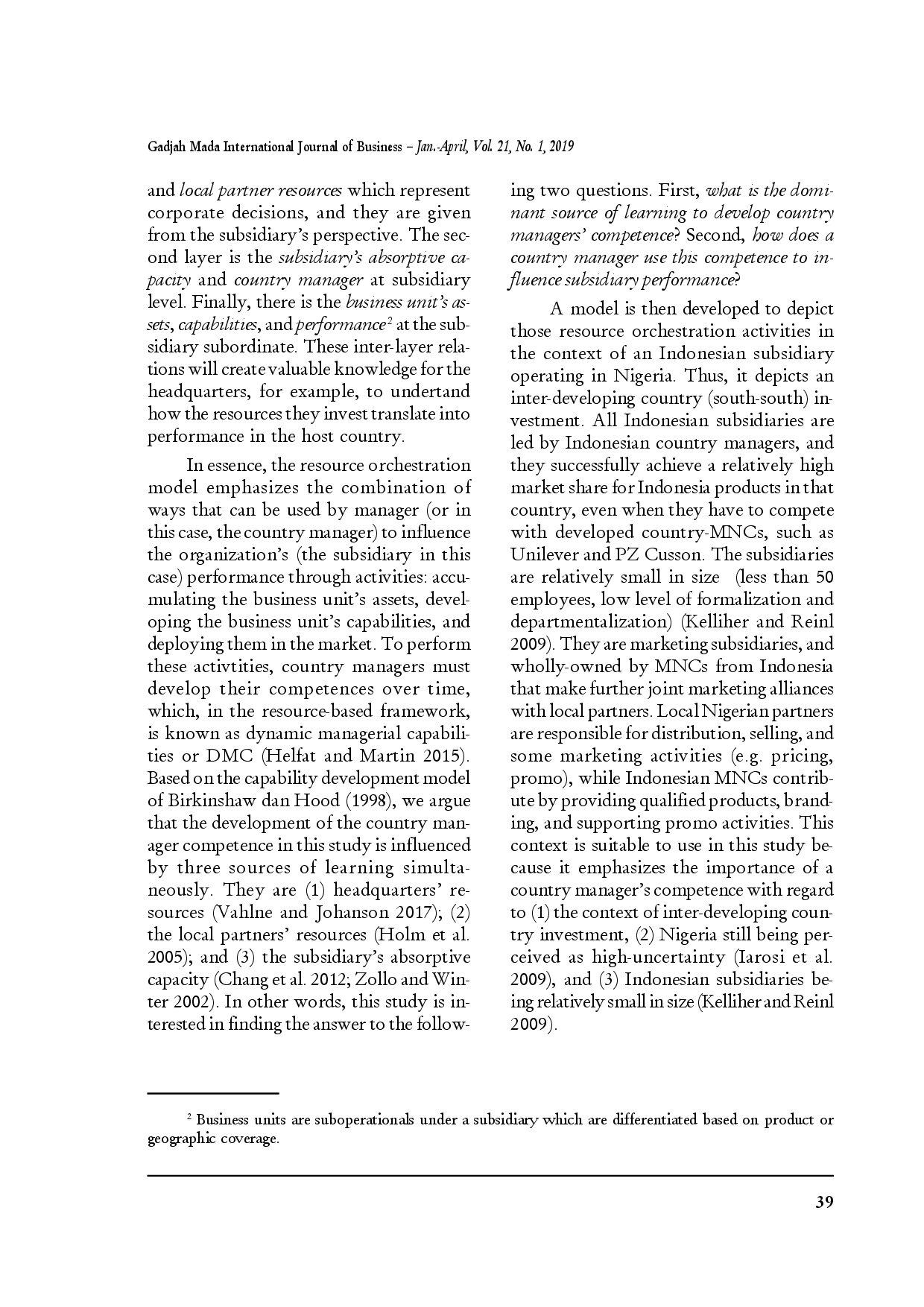 juris The Building of Country Manager s Competence and Its Use to Orchestra Subsidiary s Resources Empirical Study of Indonesian Subsidiaries in Nigeria