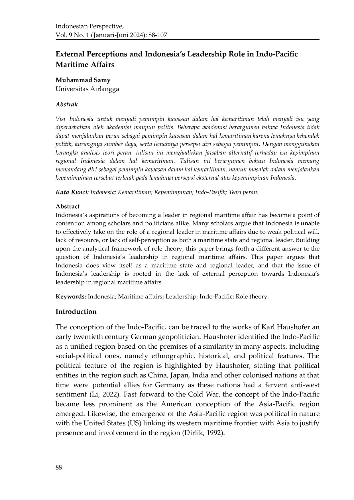 JURIS External Perceptions and Indonesia s Leadership Role in Indo Pacific Maritime Affairs