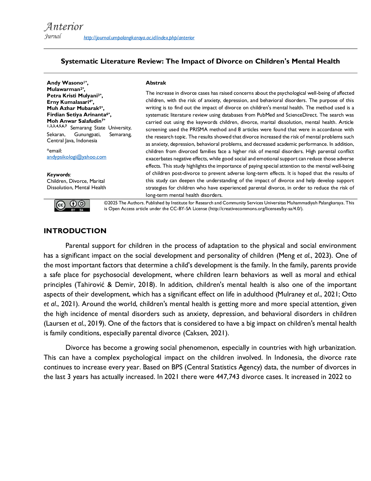 JURIS Systematic Literature Review The Impact of Divorce on Children s Mental Health
