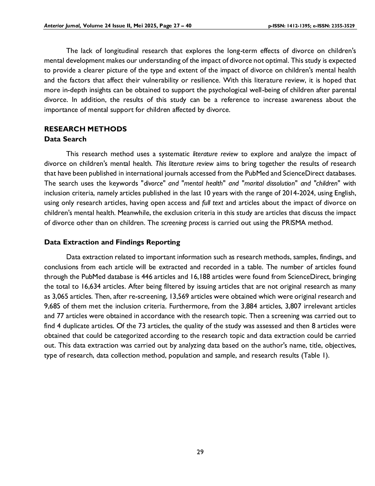 JURIS Systematic Literature Review The Impact of Divorce on Children s Mental Health