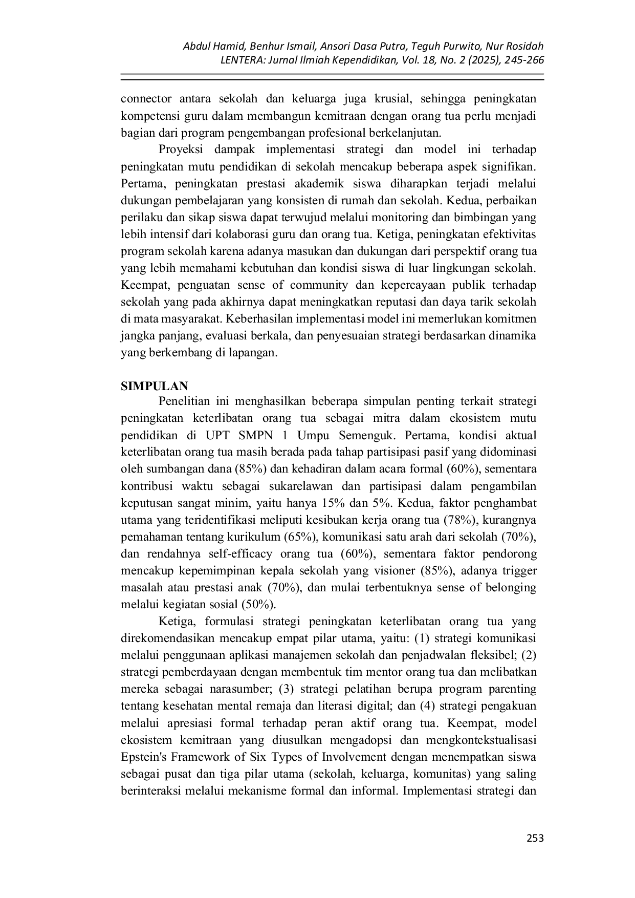 JURIS Strategi Peningkatan Keterlibatan Orang Tua Siswa sebagai Mitra dalam Ekosistem Mutu Pendidikan