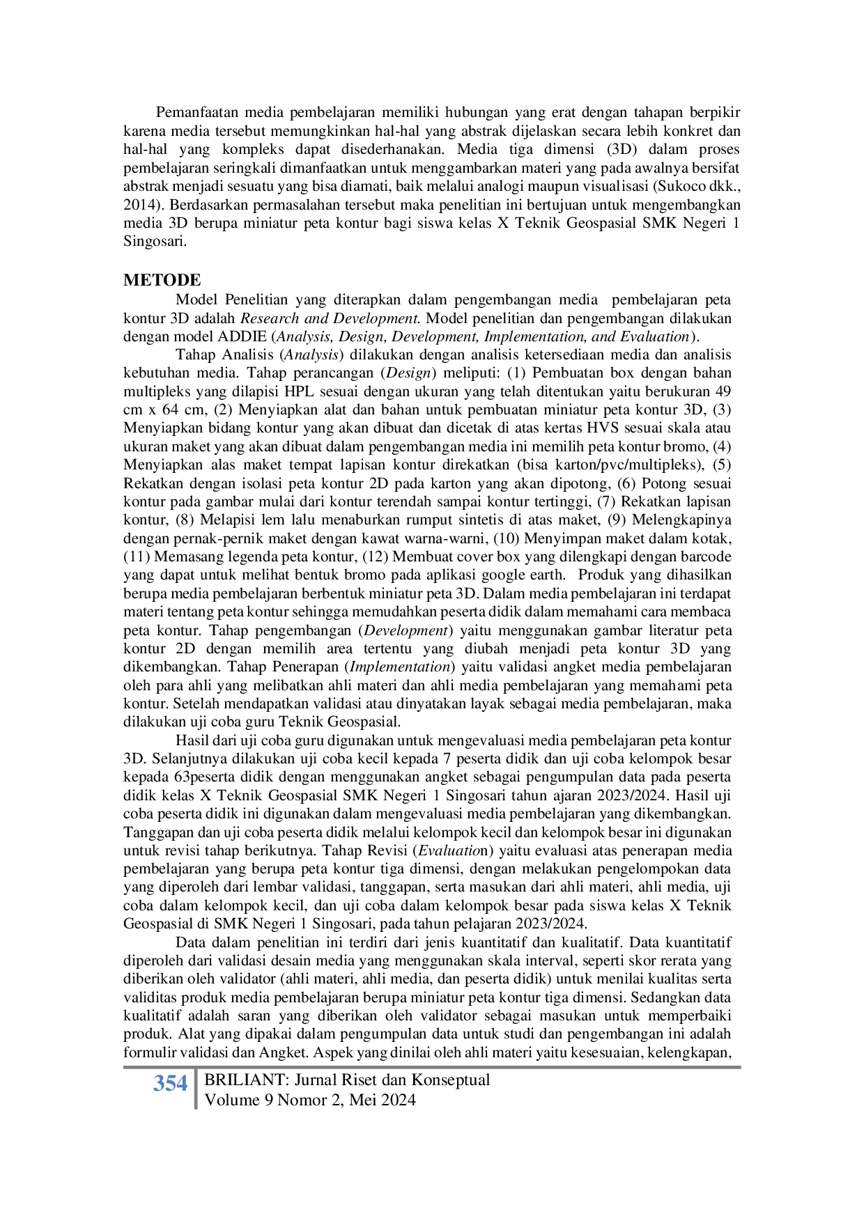 JURIS Media Pembelajaran Miniatur Peta Kontur 3D bagi Siswa SMK Teknik Geospasial