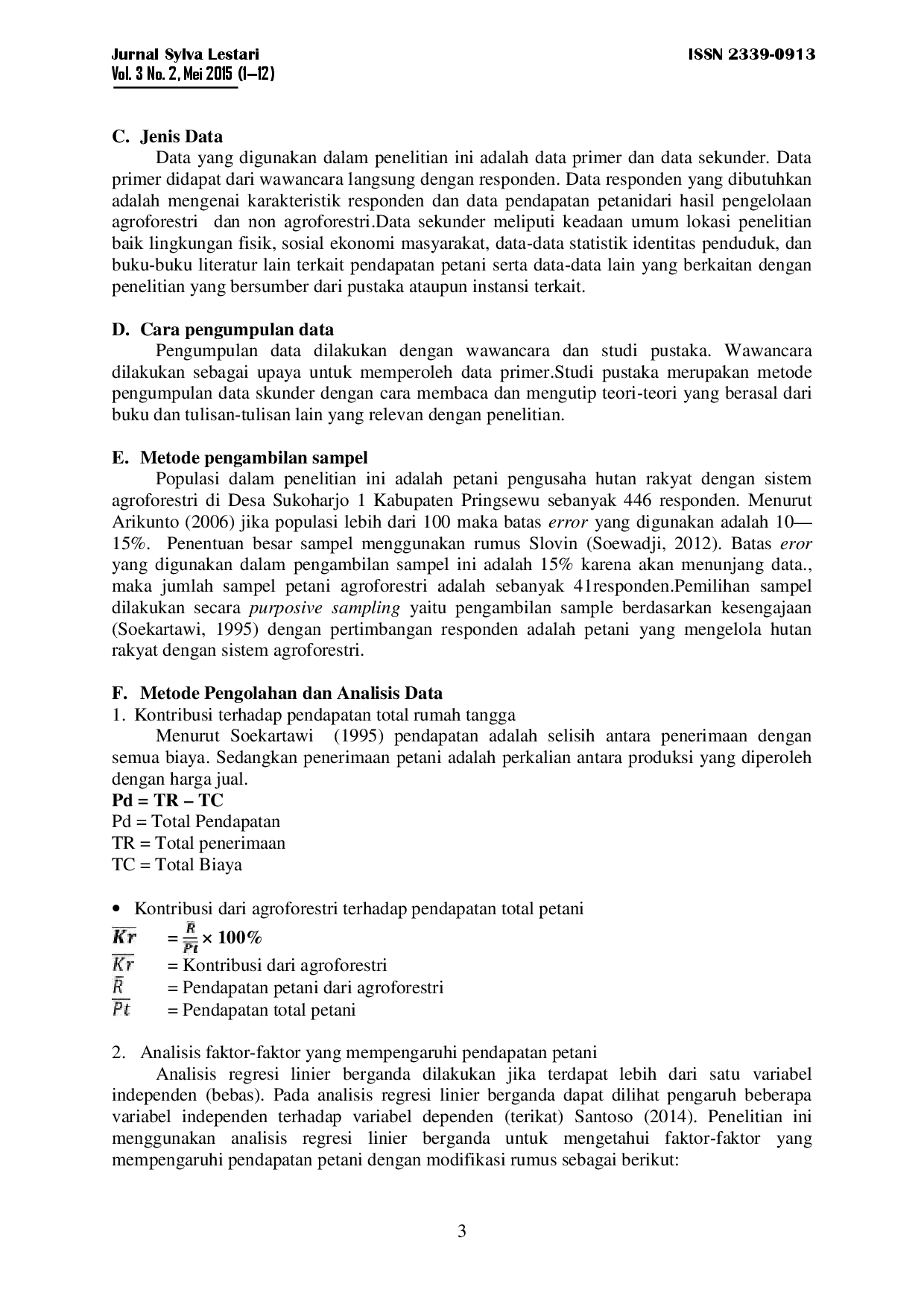 juris Kontribusi Agroforestri Terhadap Pendapatan Petani Di Desa Sukoharjo 1 Kecamatan Sukoharjo Kabupaten Pringsewu