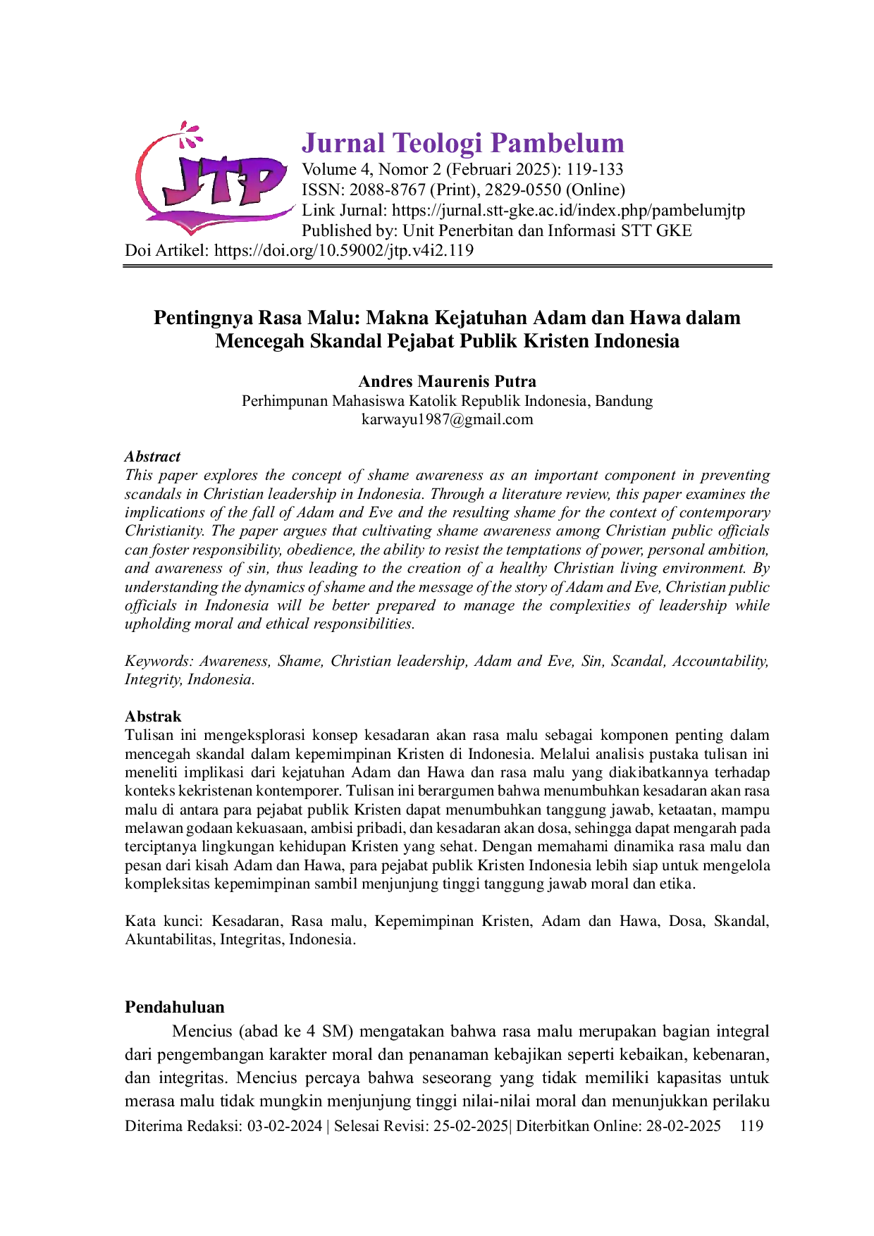 JURIS Pentingnya Rasa Malu Makna Kejatuhan Adam dan Hawa dalam Mencegah Skandal Pejabat Publik Kristen Indonesia