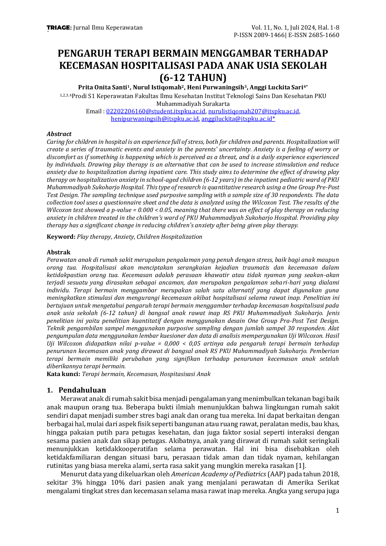 JURIS Pengaruh Terapi Bermain Menggambar Terhadap Kecemasan Hospitalisasi Pada Anak Usia Sekolah 6 12 Tahun