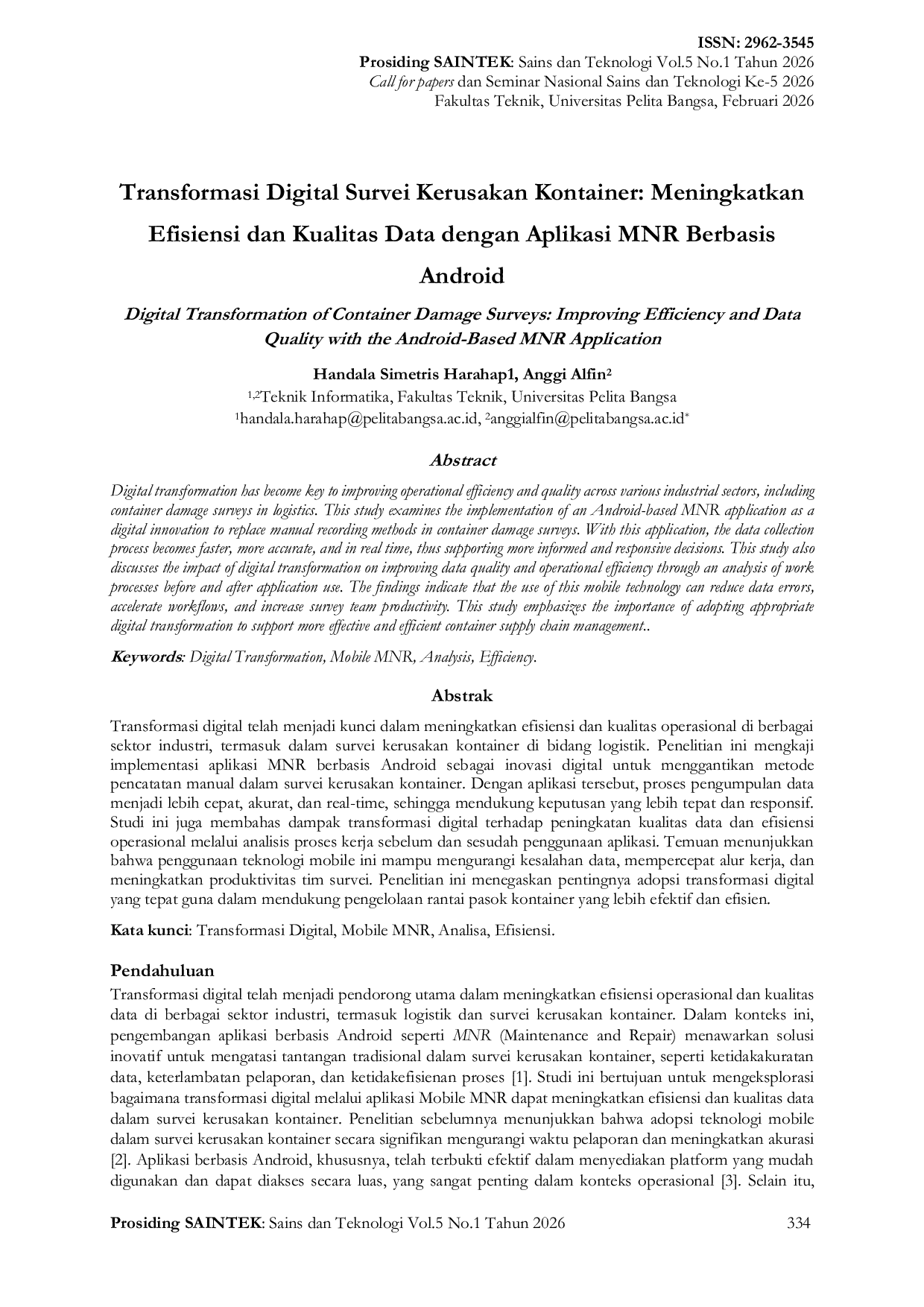 JURIS Transformasi Digital Survei Kerusakan Kontainer Meningkatkan Efisiensi dan Kualitas Data dengan Aplikasi MNR Berbasis Android