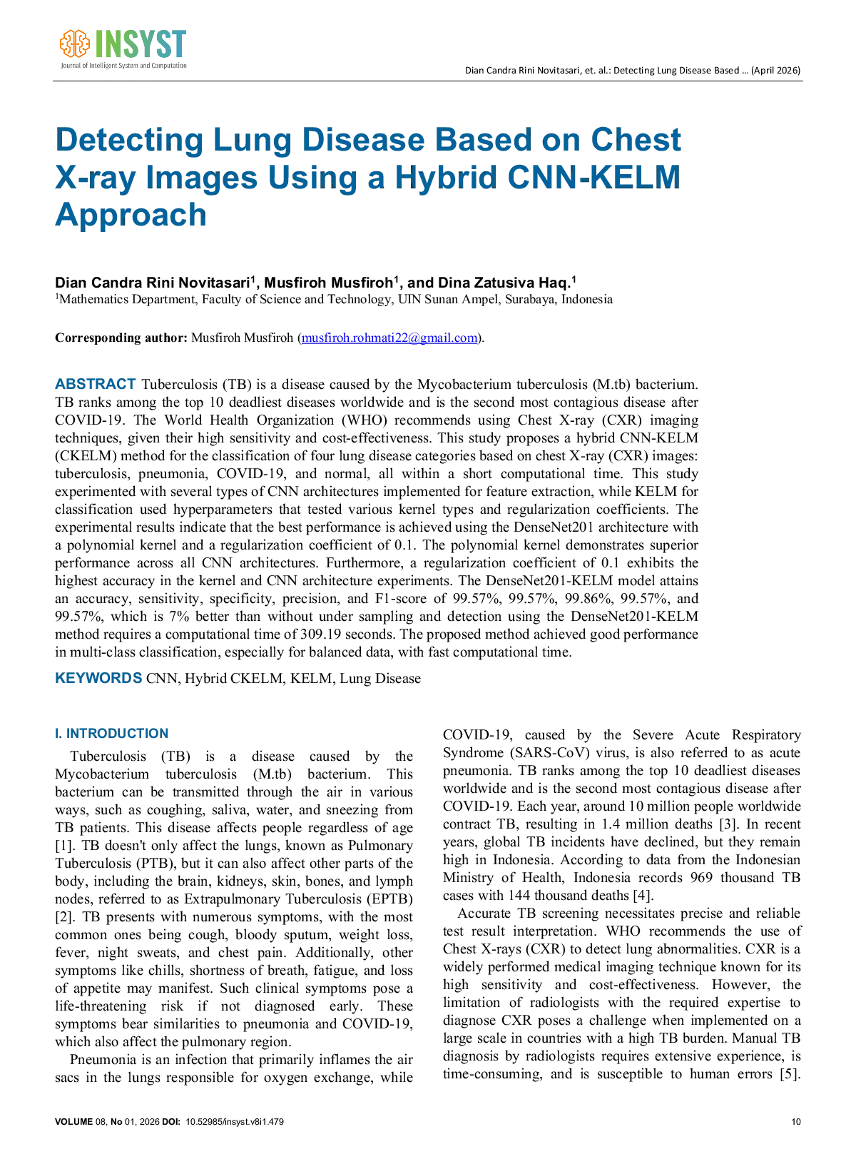 JURIS Detecting Lung Disease Based on Chest X ray Images Using a Hybrid CNN KELM Approach