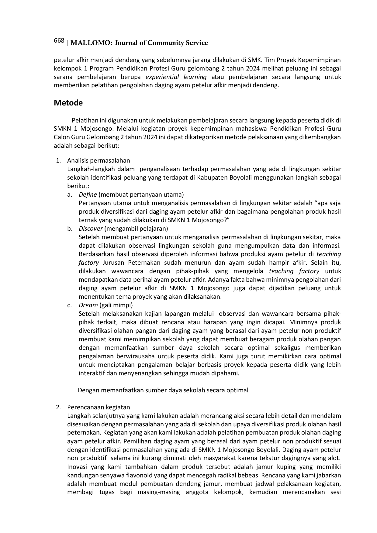 JURIS Pelatihan Pembuatan Dendeng Ayam Jamur Dari Daging Ayam Petelur Afkir Dalam Rangka Mengembangkan Diversifikasi Produk Olahan Hasil Peternakan Di Smkn 1 Mojosongo Boyolali