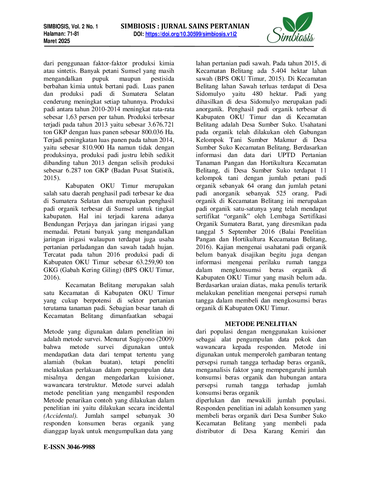 JURIS Analisis Perilaku Konsumsi Rumah Tangga Terhadap Beras Organik Dari Desa Sumber Suko Kecamatan Belitang Kabupaten OKU Timur