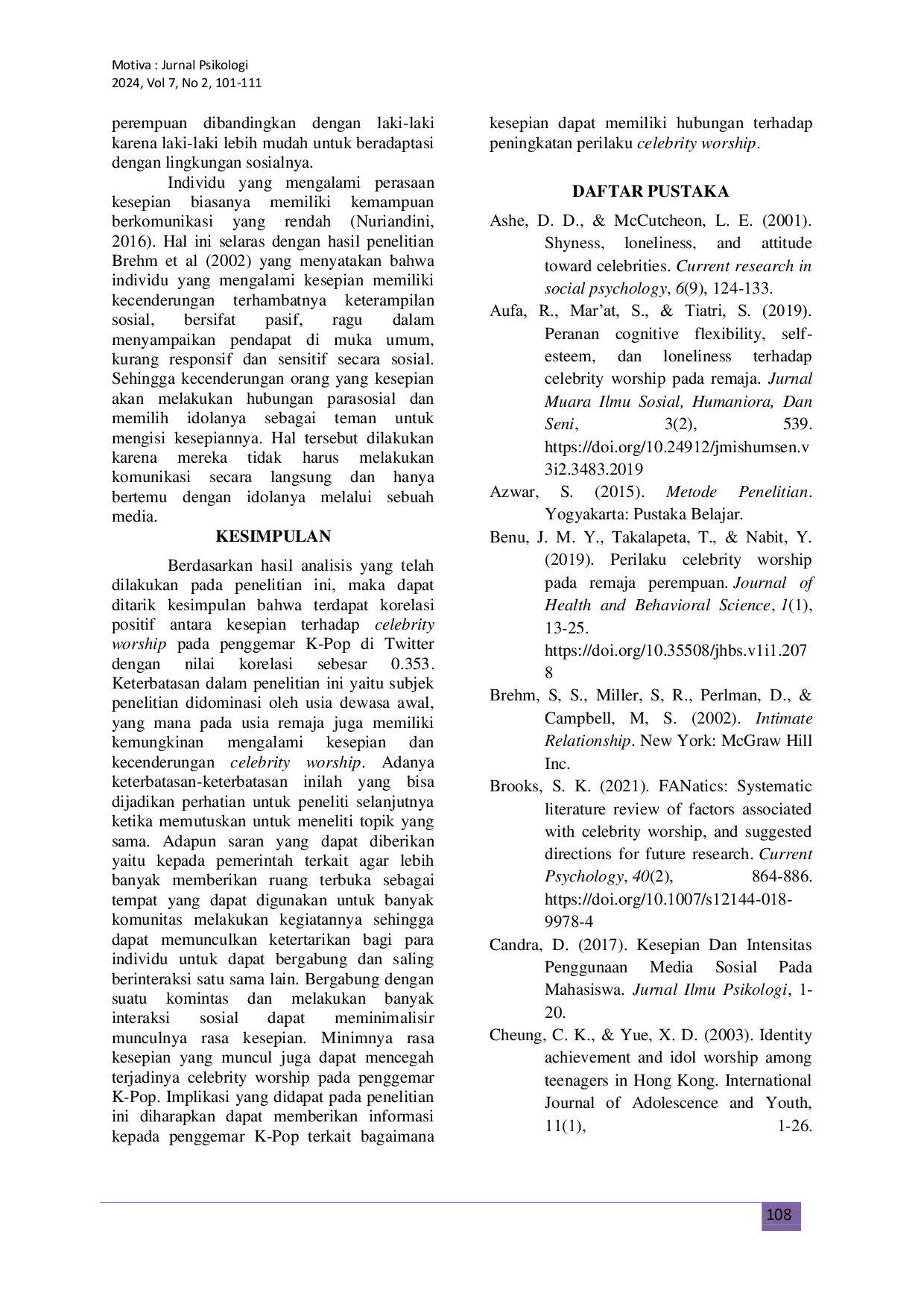 JURIS Apakah Munculnya Celebrity Worship Dapat Disebabkan Oleh Kesepian Studi Pada Penggemar K Pop di Twitter