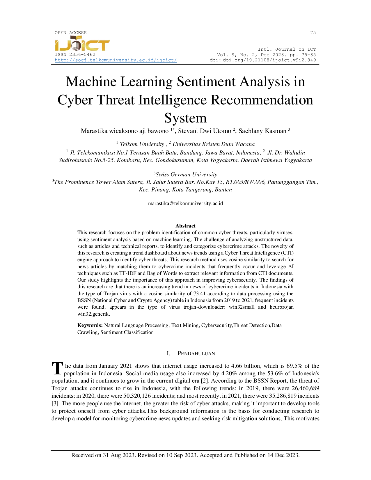 JURIS Machine Learning Sentiment Analysis in Cyber Threat Intelligence Recommendation System