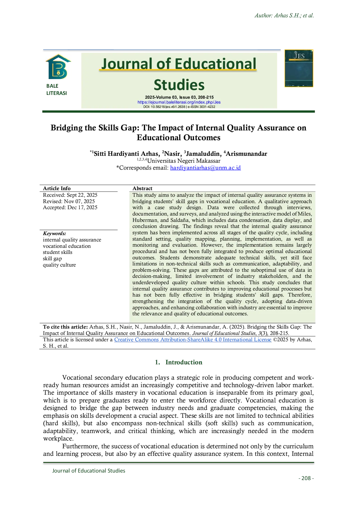 JURIS Bridging the Skills Gap The Impact of Internal Quality Assurance on Educational Outcomes