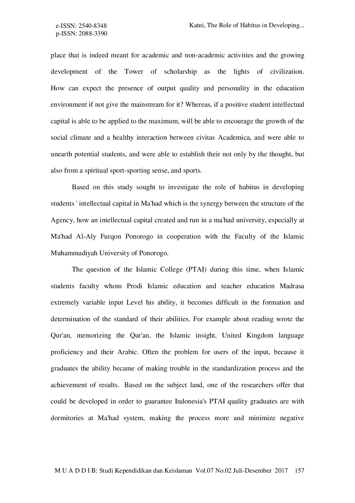 JURIS The Role of Habitus in Developing Intellectual Capital Student at Ma had Aly Al Furqon Ponorogo