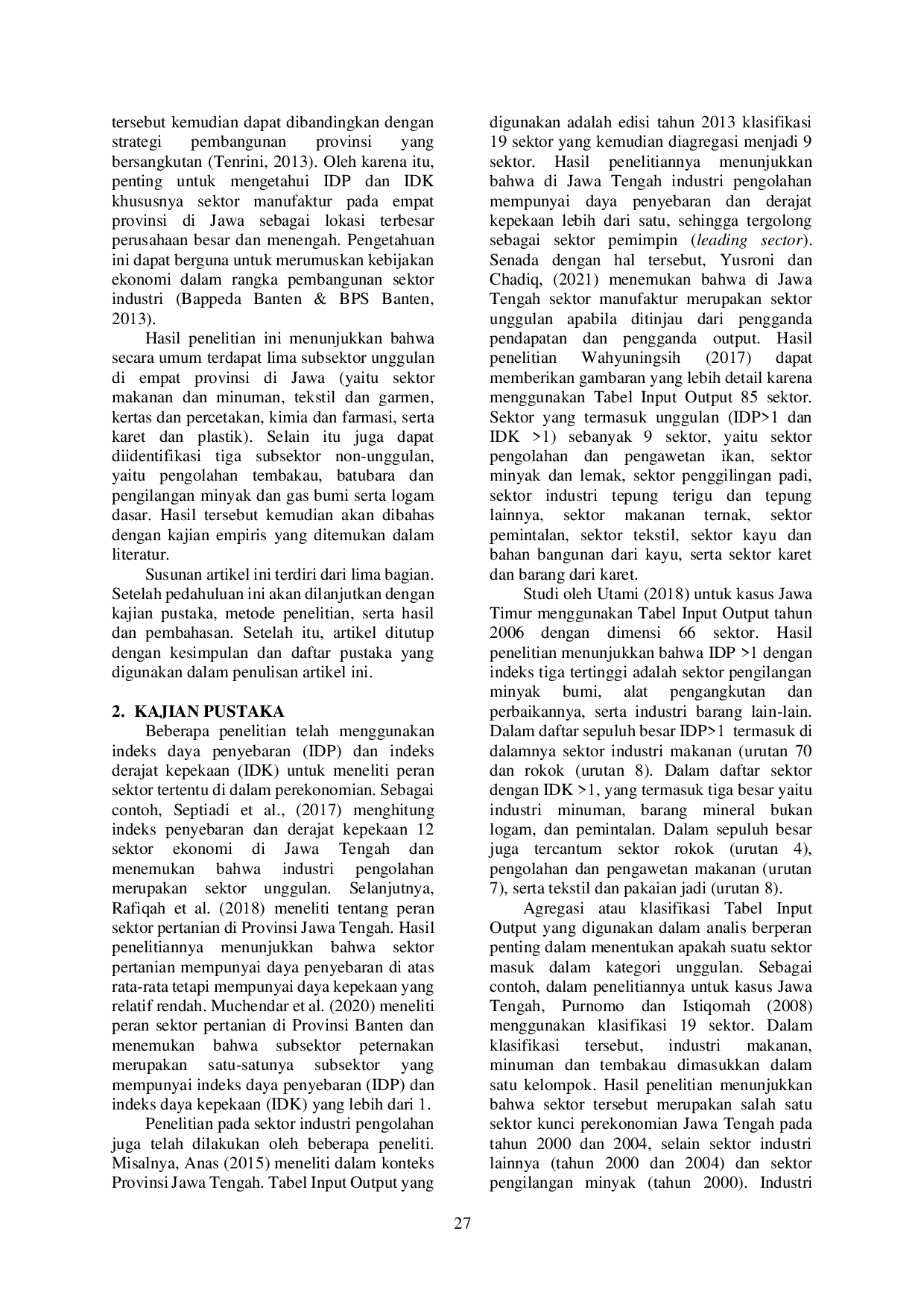 JURIS Peran Sektor Industri Pengolahan Dalam Perekonomian Empat Provinsi Di Pulau Jawa