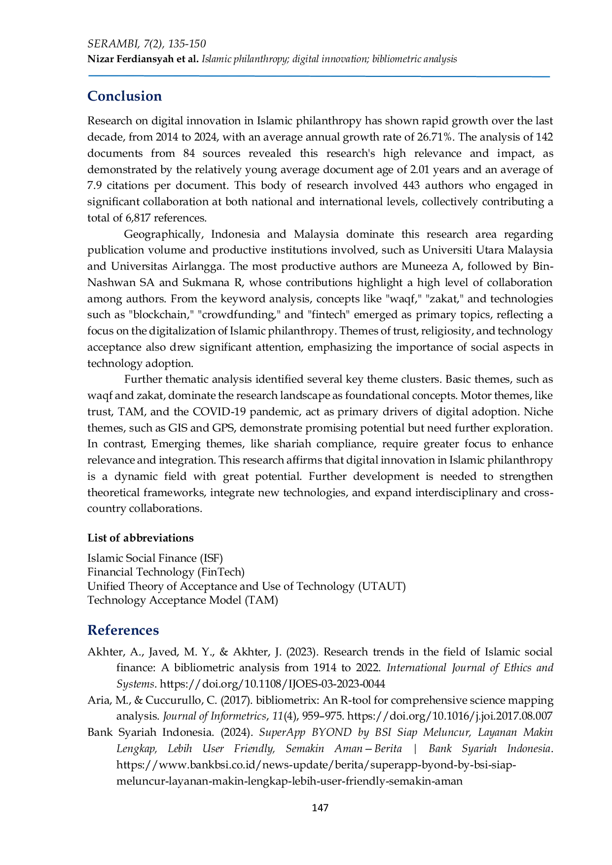 JURIS A bibliometric approach to digital innovation in Islamic philanthropy 2014 2024