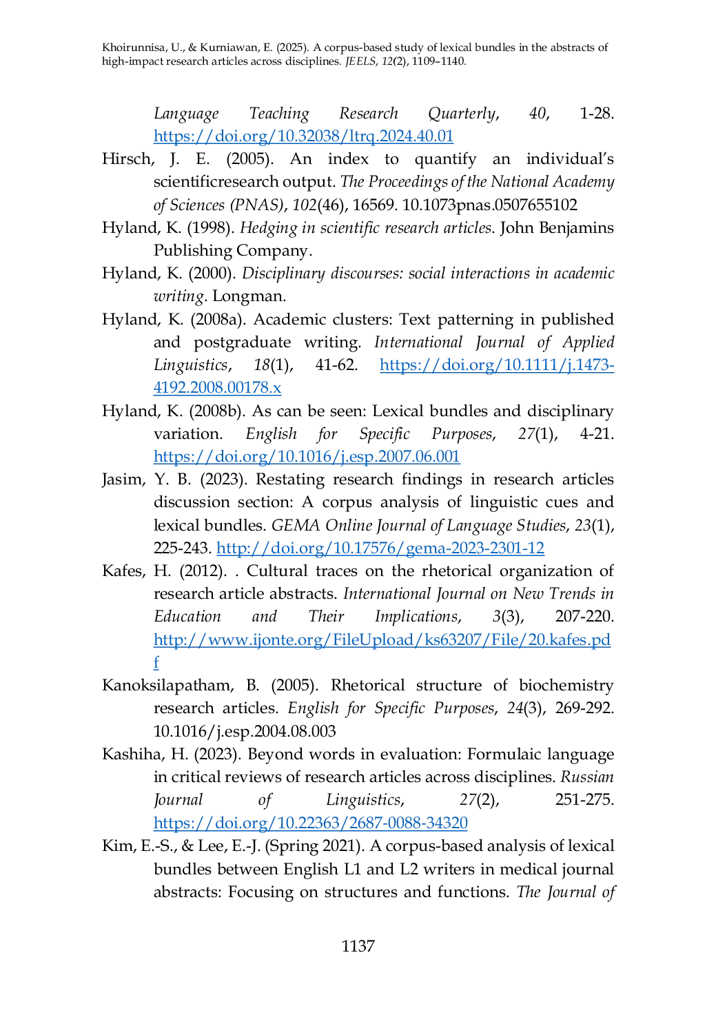 JURIS Corpus Based Study of Lexical Bundles in the Abstracts of High Impact Research Articles across Disciplines