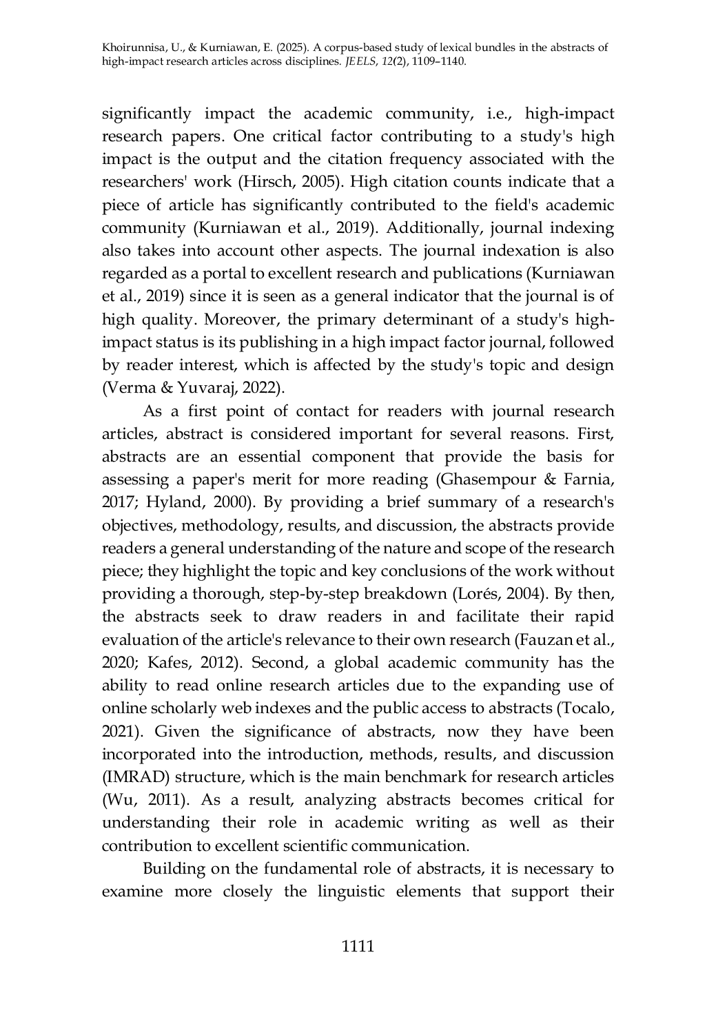JURIS Corpus Based Study of Lexical Bundles in the Abstracts of High Impact Research Articles across Disciplines