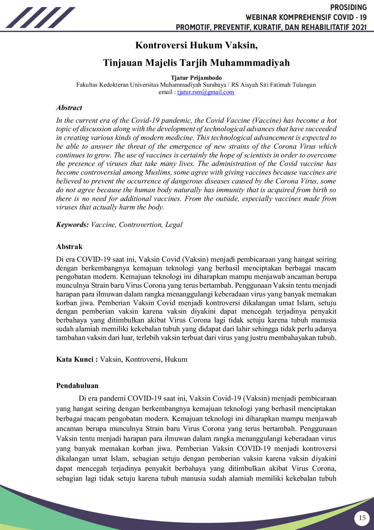 JURIS Kontroversi Hukum Vaksin Tinjauan Majelis Tarjih Muhammmadiyah