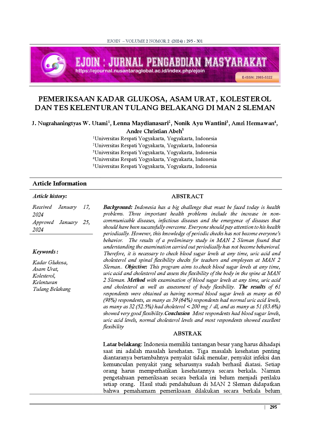 juris Pemeriksaan Kadar Glukosa Asam Urat Kolesterol dan Tes Kelenturan Tulang Belakang di MAN 2 Sleman