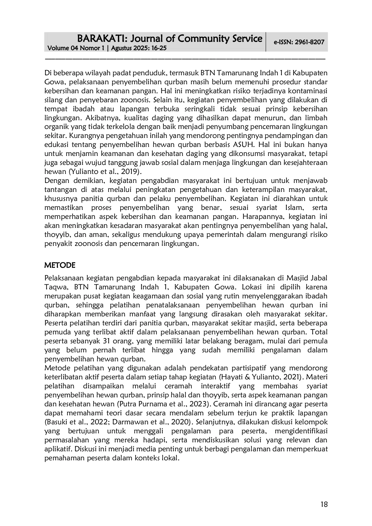 JURIS Pelatihan Penatalaksanaan Penyembelihan Hewan Qurban Berbasis Partisipatif