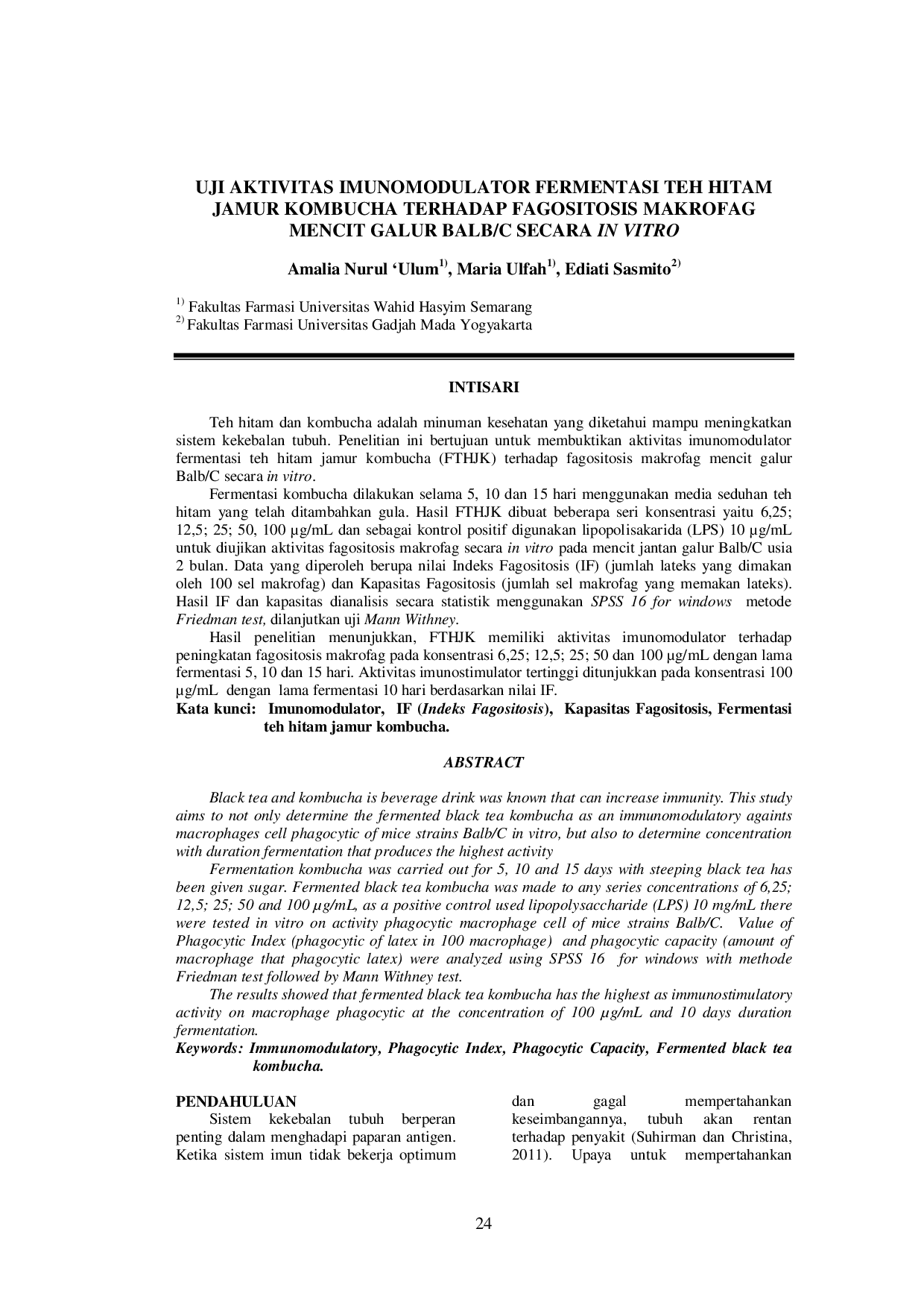 juris Uji Aktivitas Imunomodulator Fermentasi Teh Hitam Jamur Kombucha Terhadap Fagositosis Makrofag Mencit Galur Balb C Secara In Vitro