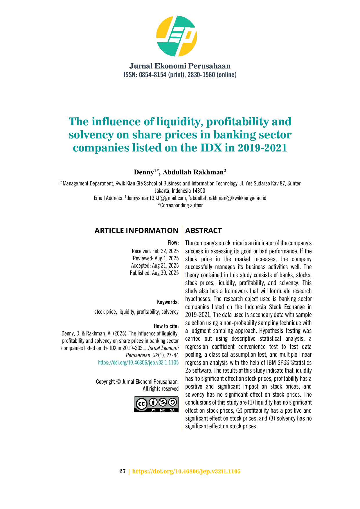 JURIS The influence of liquidity profitability and solvency on share prices in banking sector companies listed on the IDX in 2019 2021