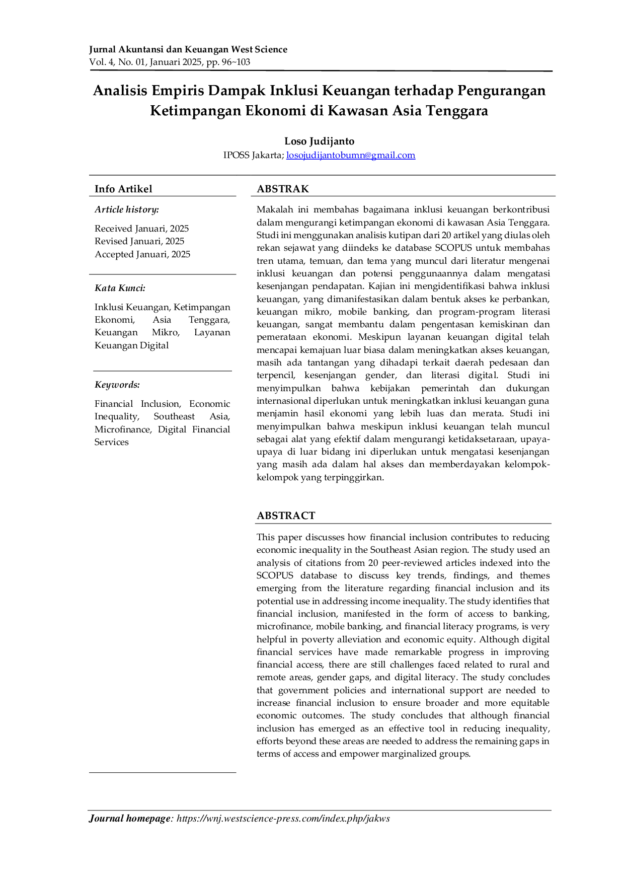 JURIS Analisis Empiris Dampak Inklusi Keuangan terhadap Pengurangan Ketimpangan Ekonomi di Kawasan Asia Tenggara