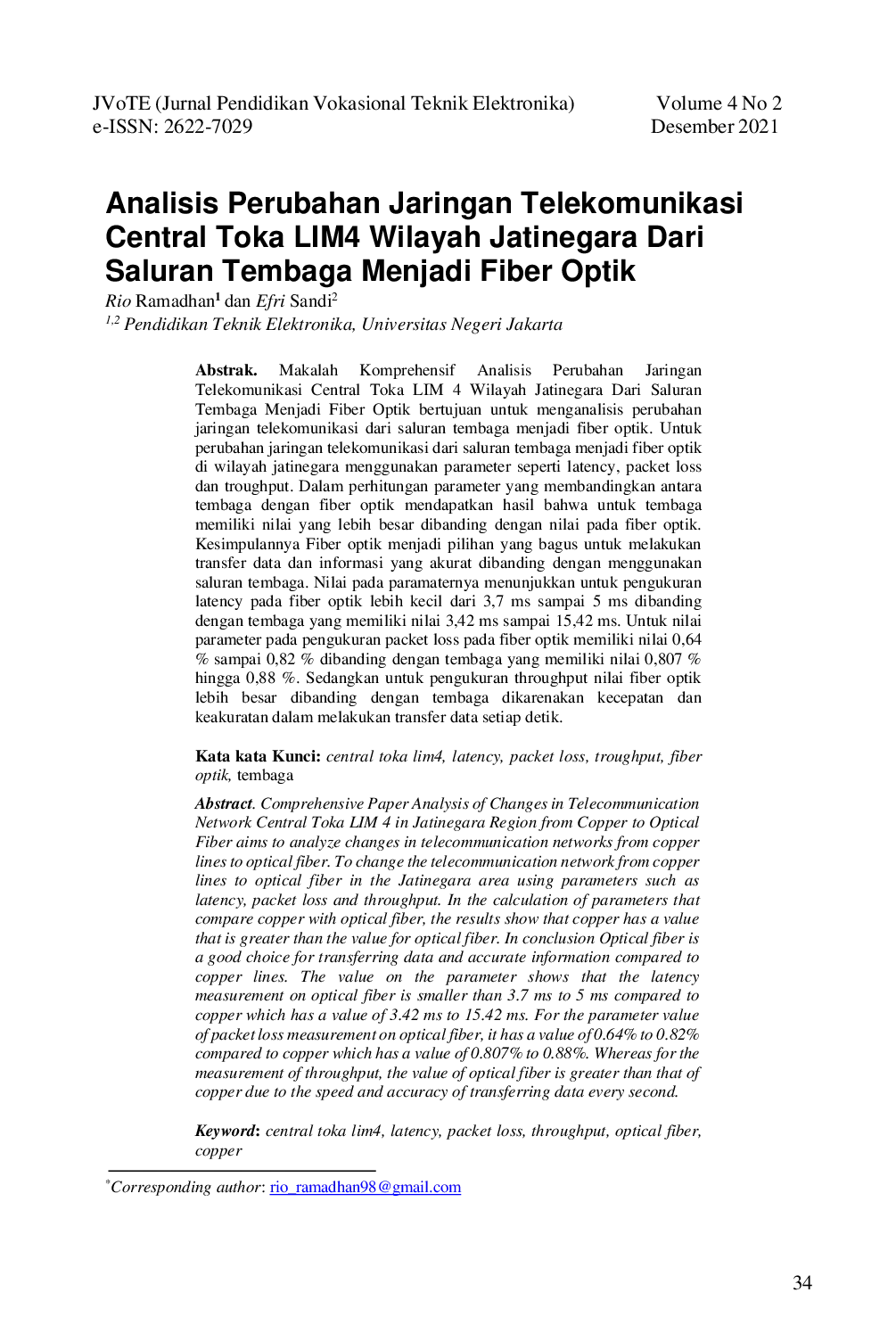 JURIS Analisis Perubahan Jaringan Telekomunikasi Central Toka LIM4 Wilayah Jatinegara Dari Saluran Tembaga Menjadi Fiber Optik