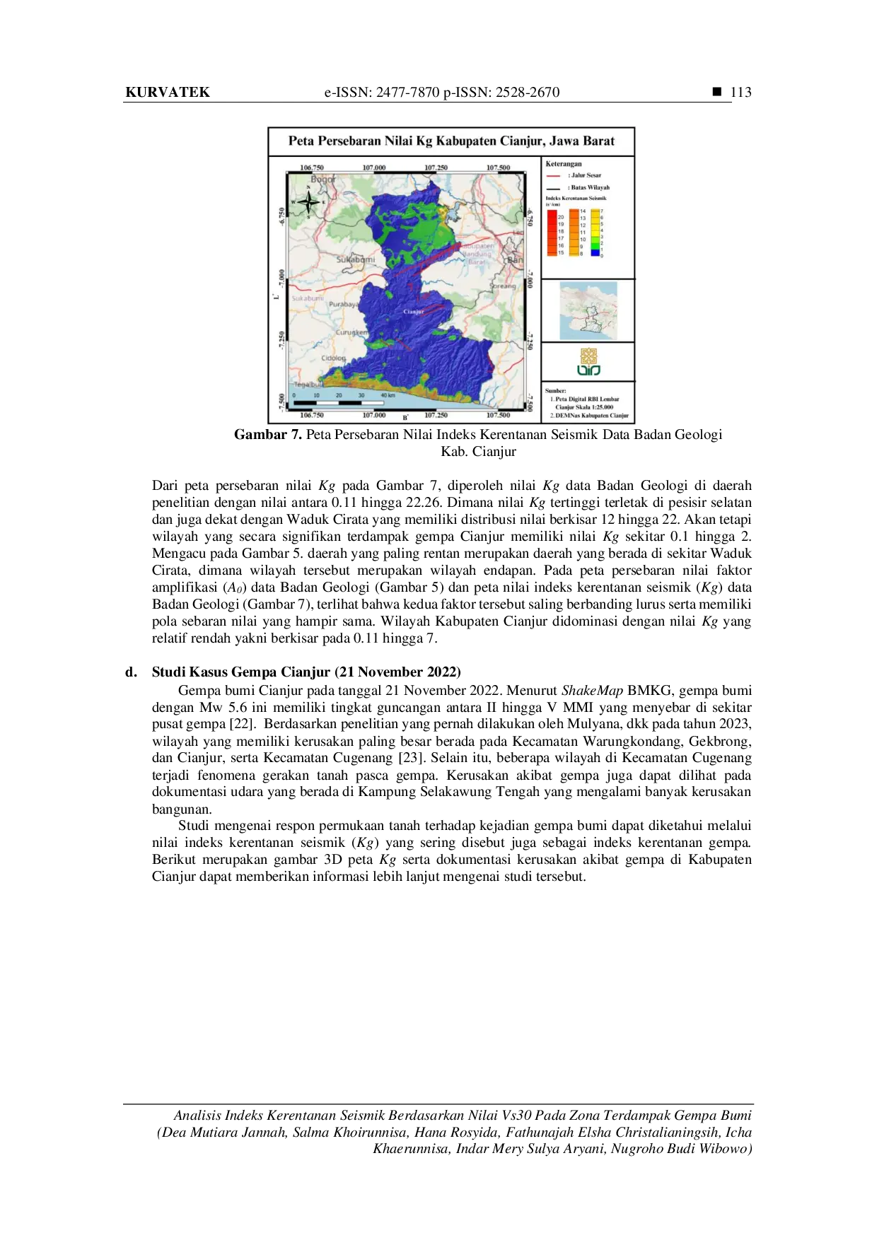 JURIS ANALISIS INDEKS KERENTANAN SEISMIK BERDASARKAN NILAI vs30 PADA ZONA TERDAMPAK GEMPA BUMI Studi Kasus Gempa Cianjur 21 November 2022