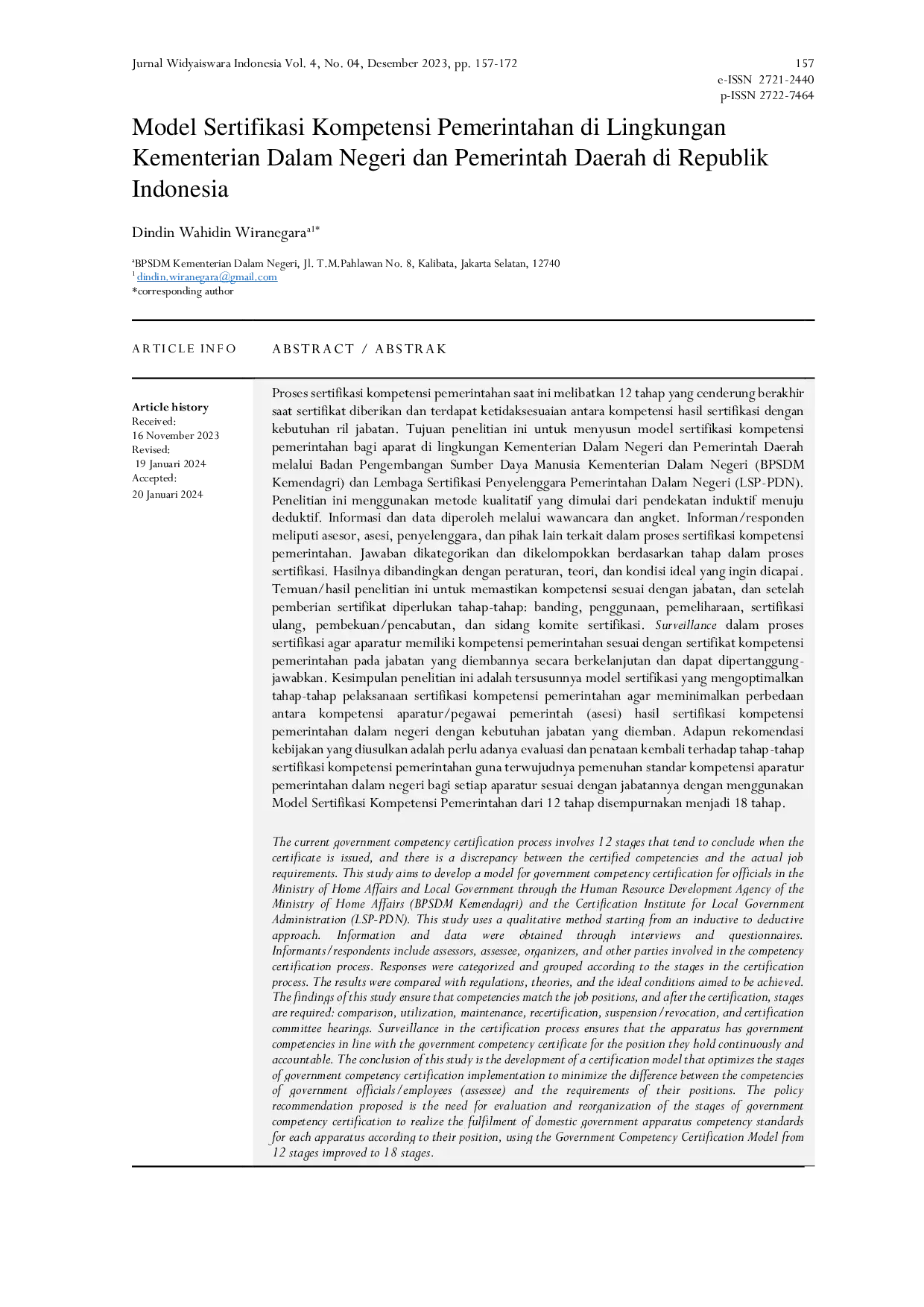 JURIS Model Sertifikasi Kompetensi Pemerintahan di Lingkungan Kementerian Dalam Negeri dan Pemerintah Daerah di Republik Indonesia