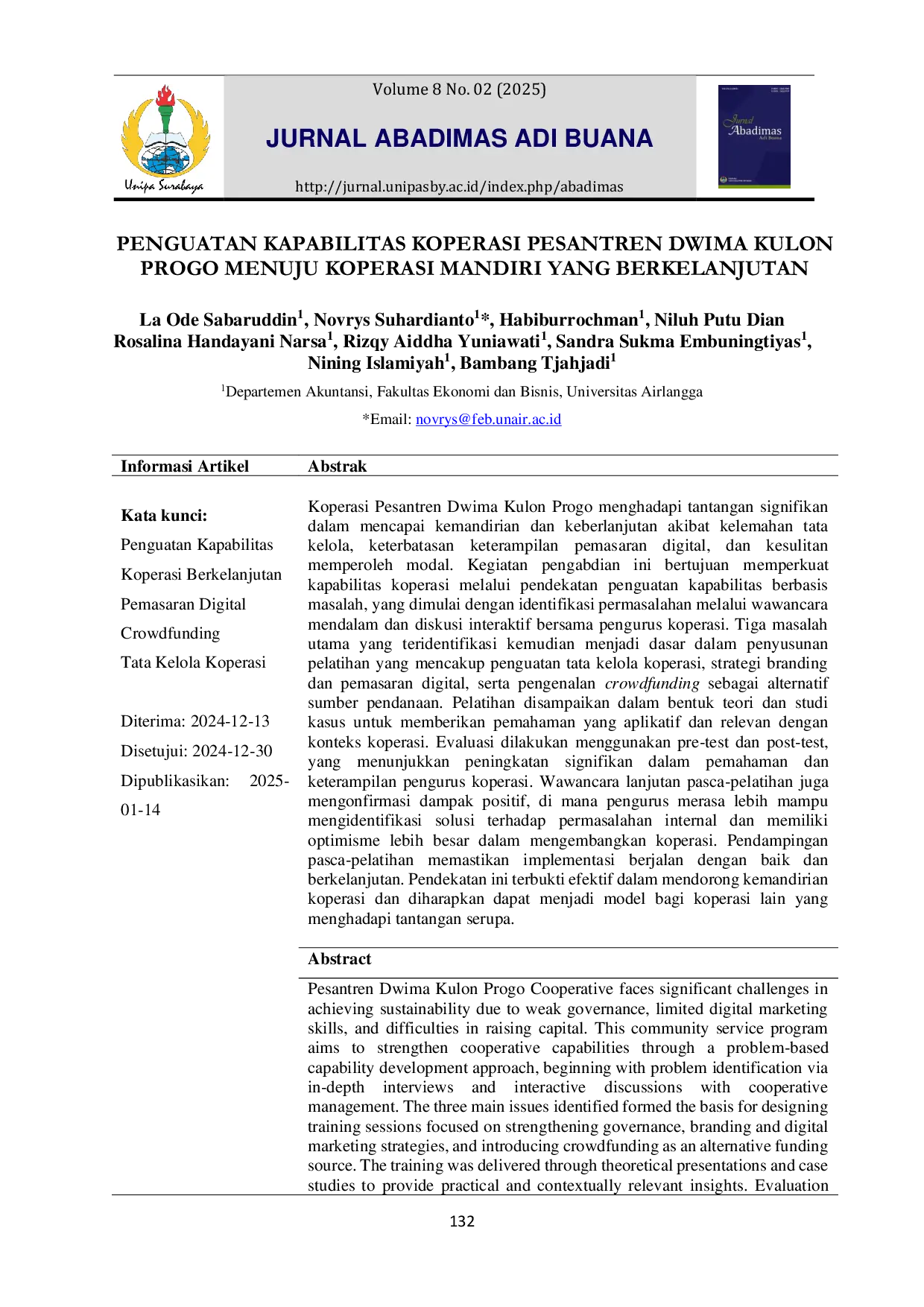 JURIS Penguatan Kapabilitas Koperasi Pesantren Dwima Kulon Progo Menuju Koperasi Mandiri yang Berkelanjutan