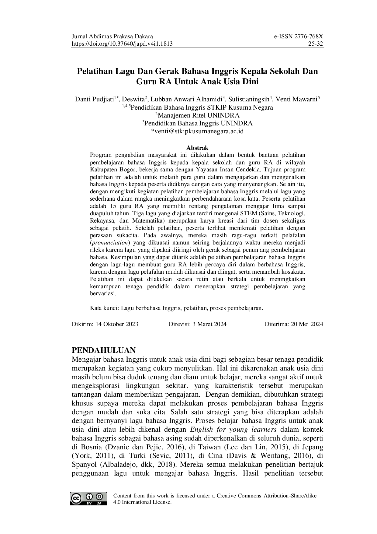 JURIS Pelatihan Lagu Dan Gerak Bahasa Inggris Kepala Sekolah Dan Guru RA Untuk Anak Usia Dini