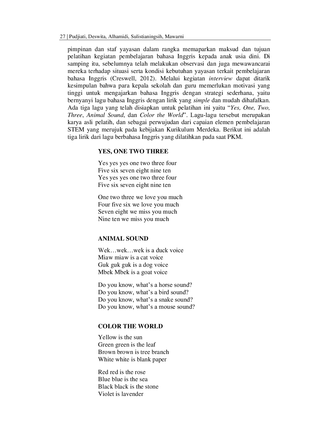 JURIS Pelatihan Lagu Dan Gerak Bahasa Inggris Kepala Sekolah Dan Guru RA Untuk Anak Usia Dini