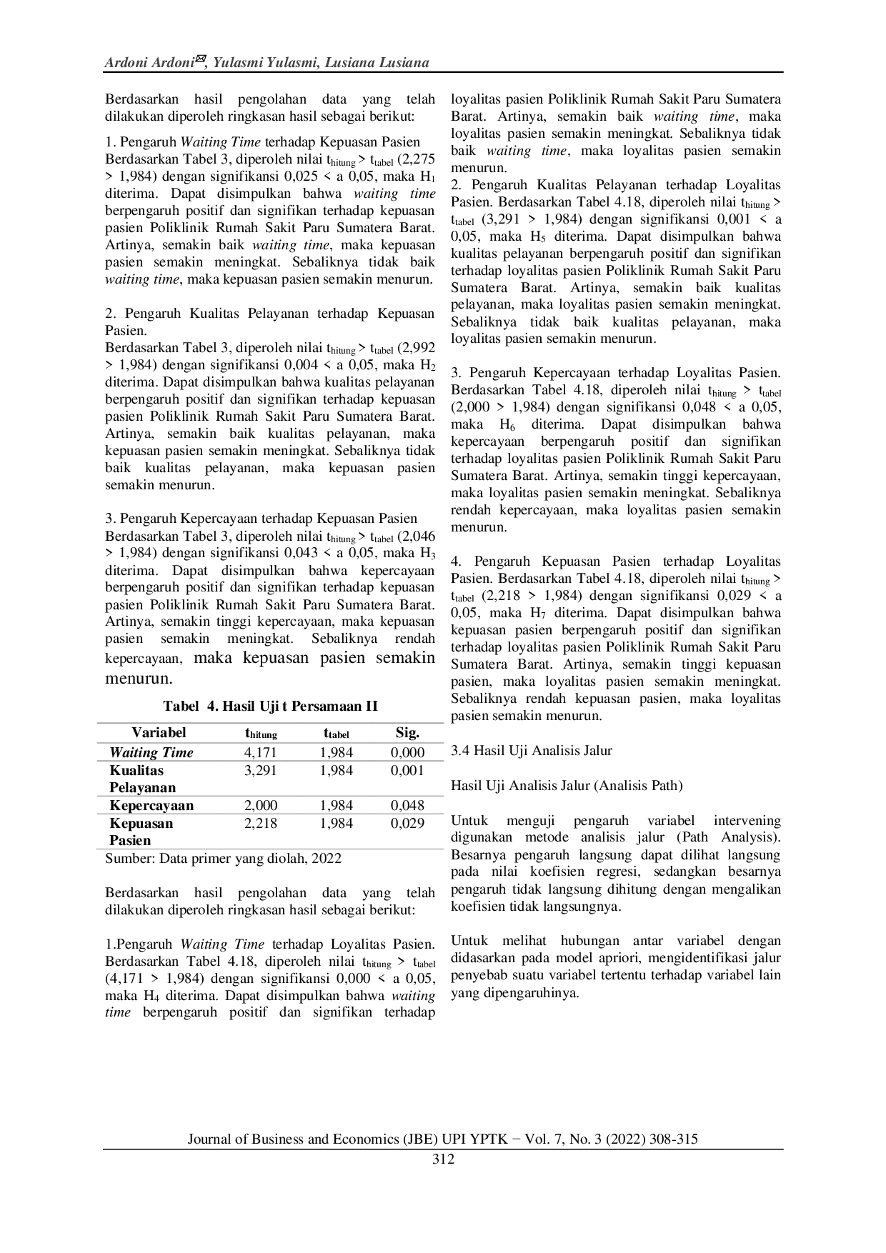 JURIS Analisis Waiting Time Kualitas Pelayanan dan Kepercayaan terhadap Loyalitas dengan Kepuasan sebagai Pemediasi