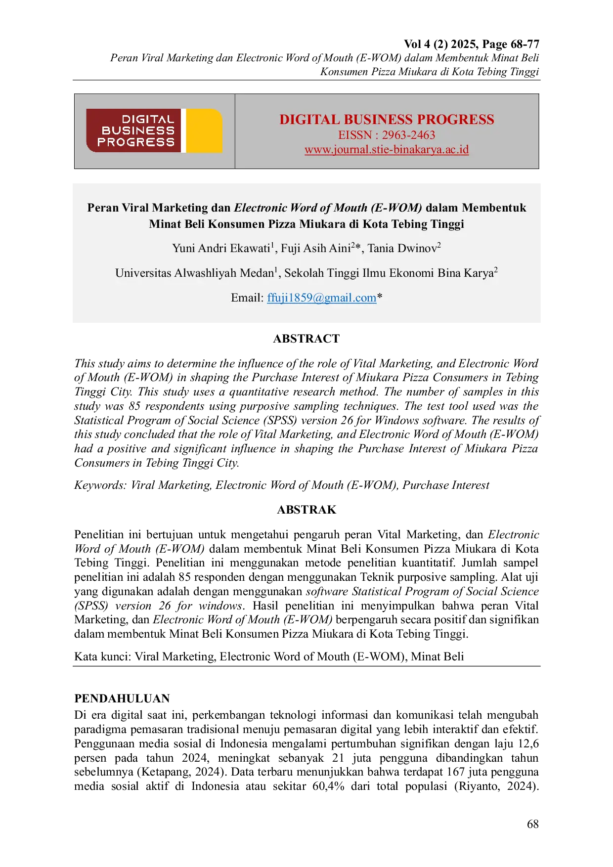 JURIS Peran Viral Marketing dan Electronic Word of Mouth E WOM dalam Membentuk Minat Beli Konsumen Pizza Miukara di Kota Tebing Tinggi