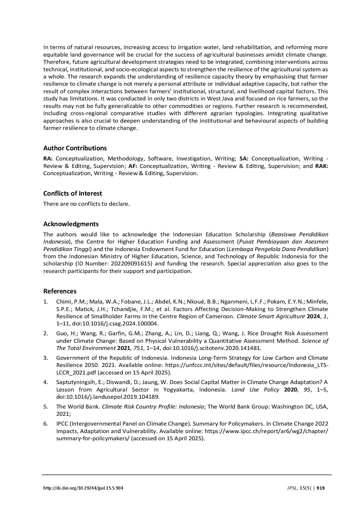 juris The Influence of Agricultural Extension Services and Livelihood Capitals on Farmers Climate Resilience in West Java Indonesia A Structural Equation Modeling Approach