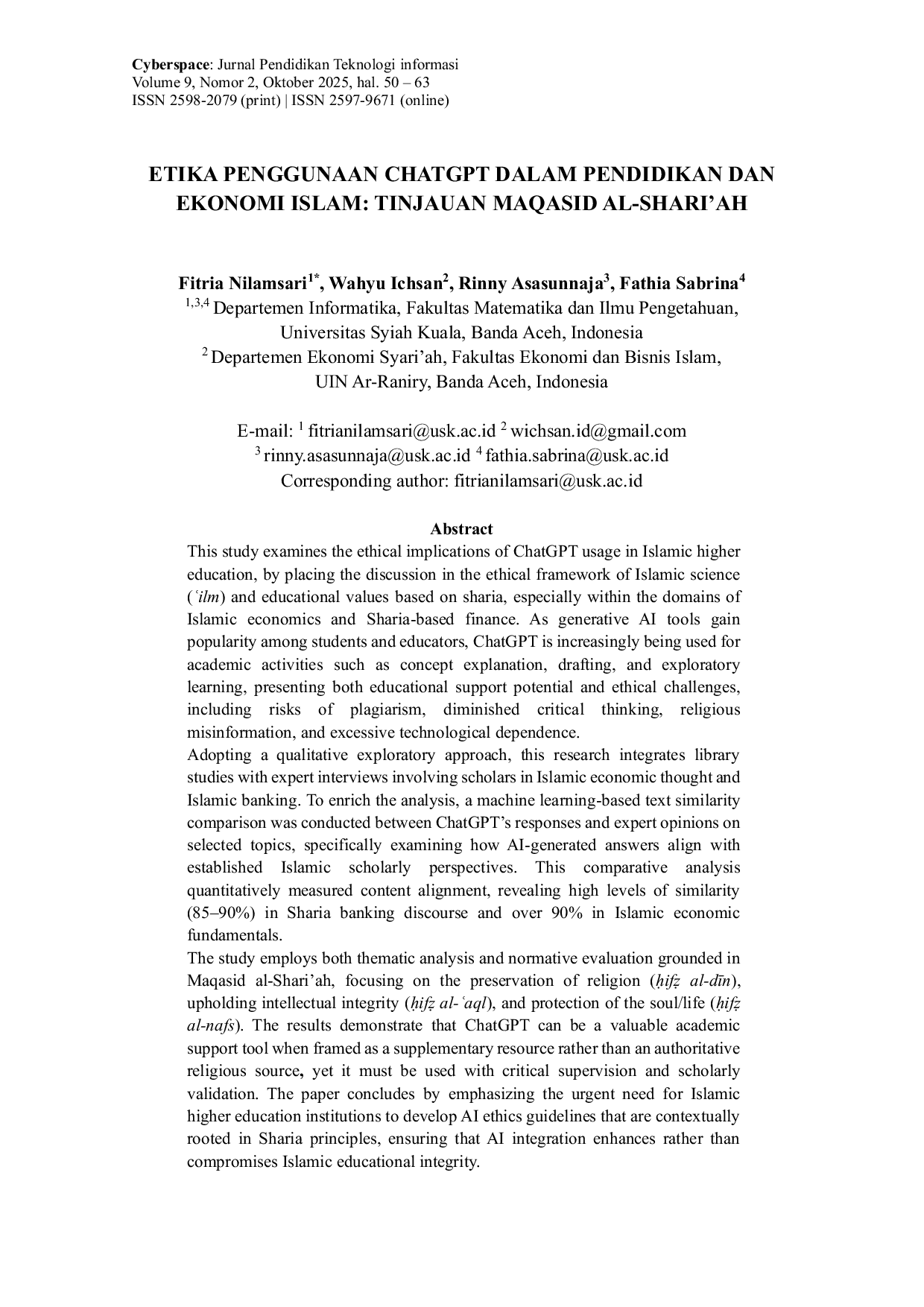 JURIS Etika Penggunaan ChatGPT Dalam Pendidikan Dan Ekonomi Islam Tinjauan Maqasid Al Shari Ah