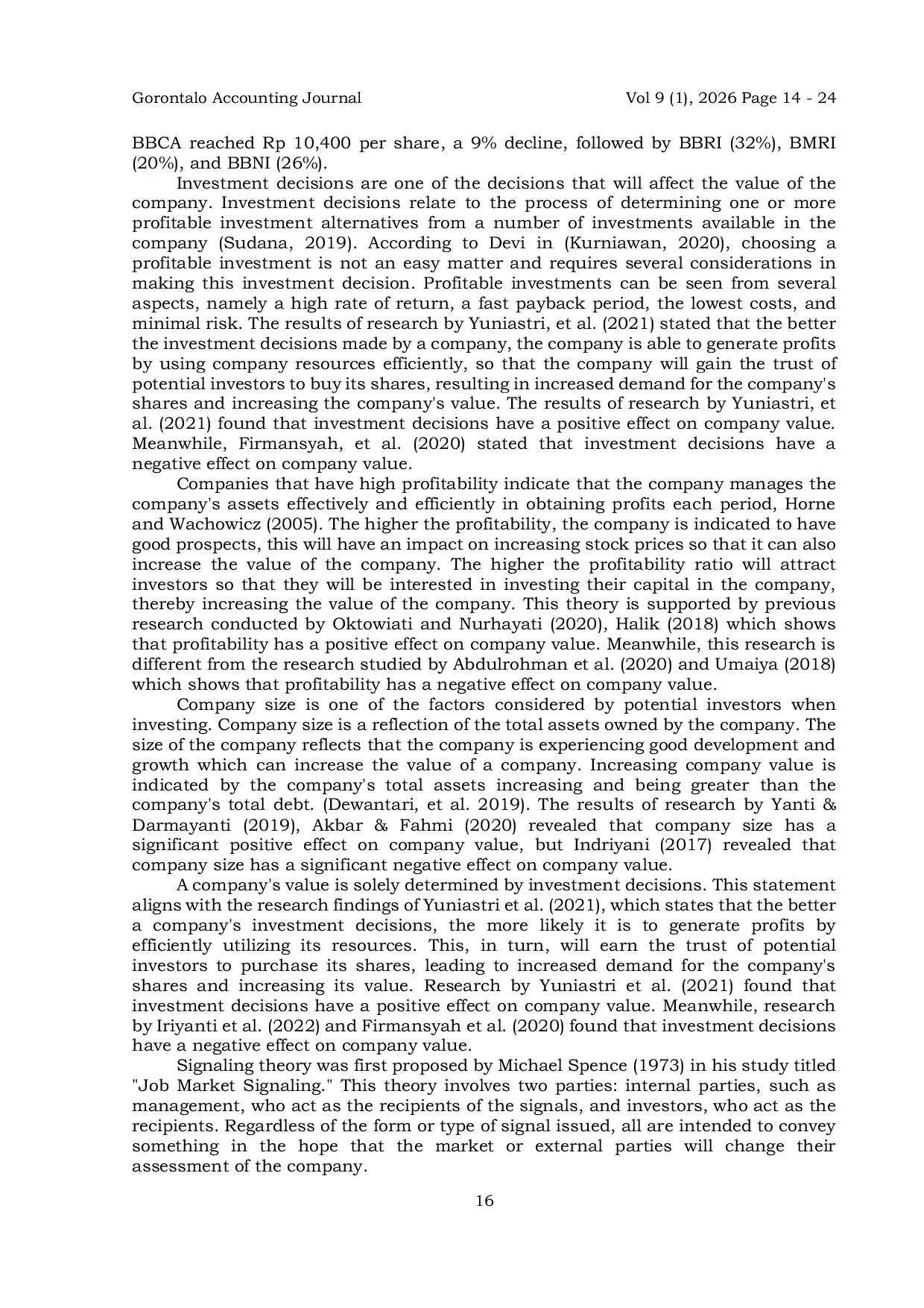 JURIS The Influence of Investment Decisions Profitability and Company Size on Company Value