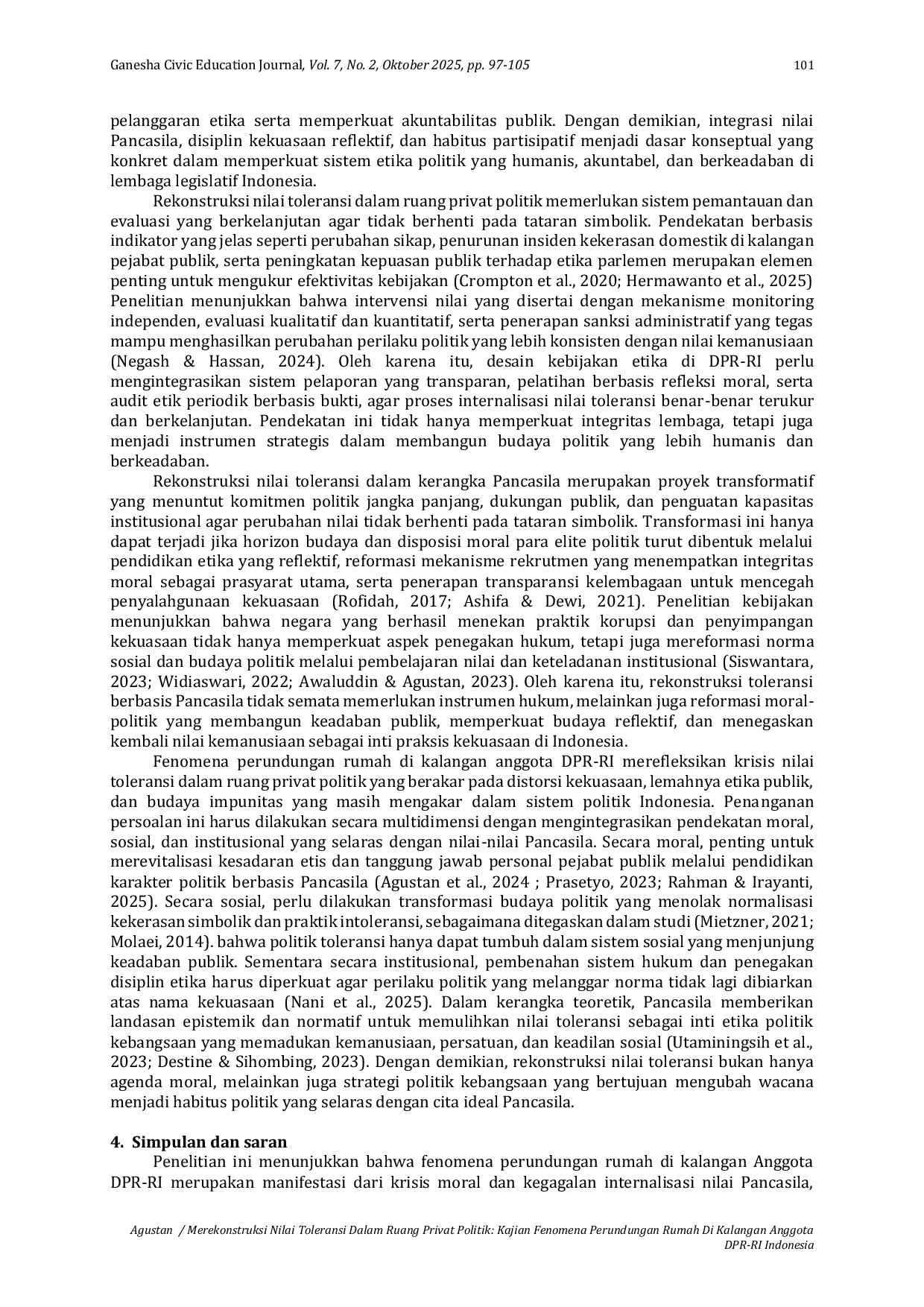 JURIS Merekonstruksi Merekonstruksi Nilai Toleransi Dalam Ruang Privat Politik Kajian Fenomena Perundungan Rumah Di Kalangan Anggota DPR RI Indonesia