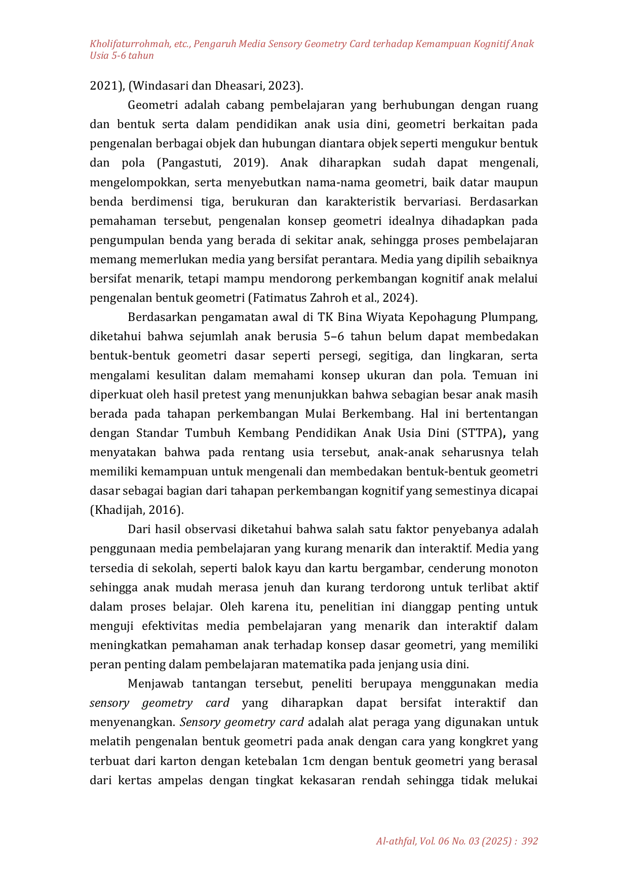 JURIS PENGARUH MEDIA SENSORY GEOMETRY CARD TERHADAP KEMAMPUAN KOGNITIF ANAK USIA 5 6 TAHUN