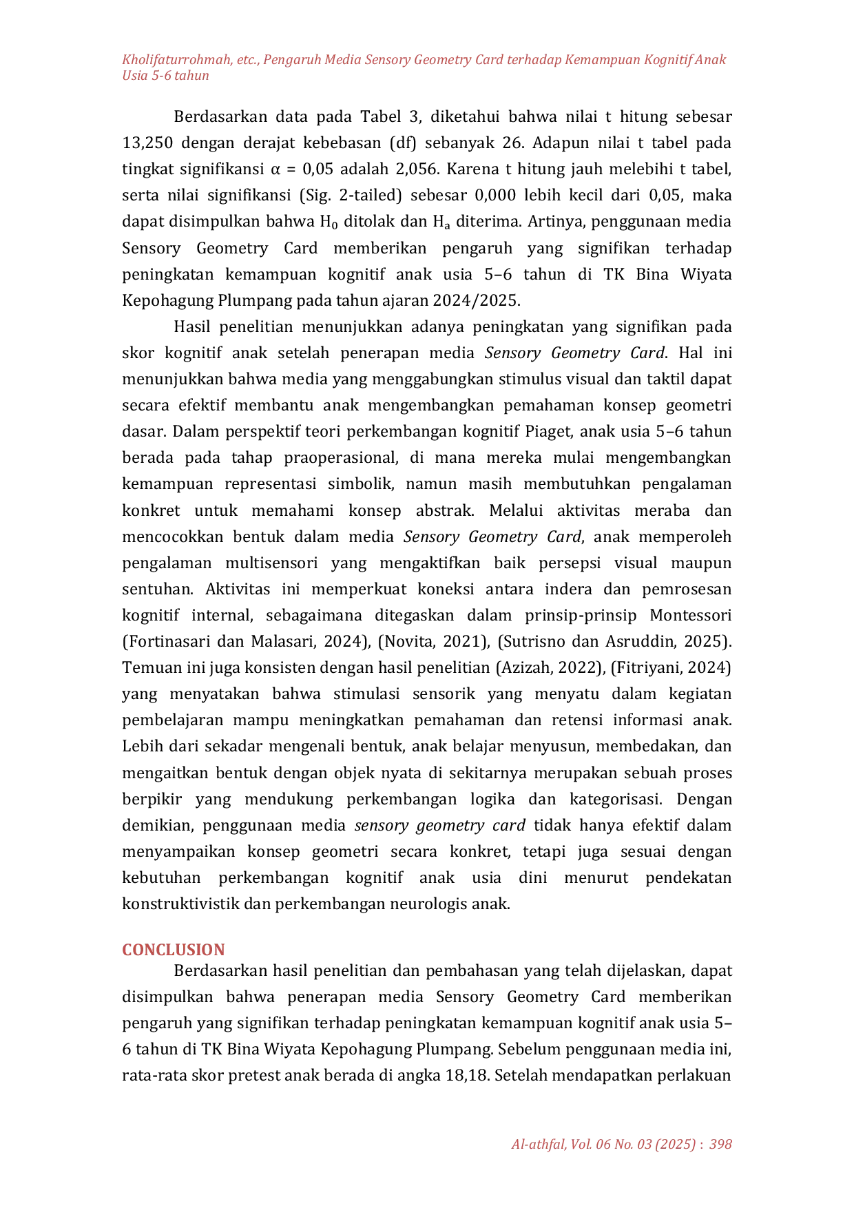 JURIS PENGARUH MEDIA SENSORY GEOMETRY CARD TERHADAP KEMAMPUAN KOGNITIF ANAK USIA 5 6 TAHUN