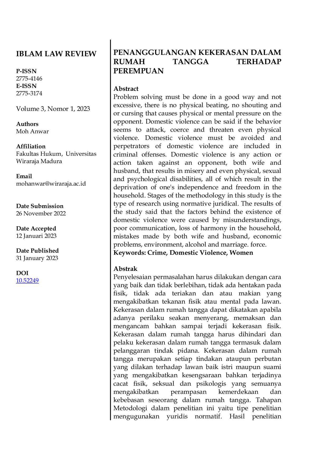 JURIS Penanggulangan Kekerasan Dalam Rumah Tangga Terhadap Perempuan